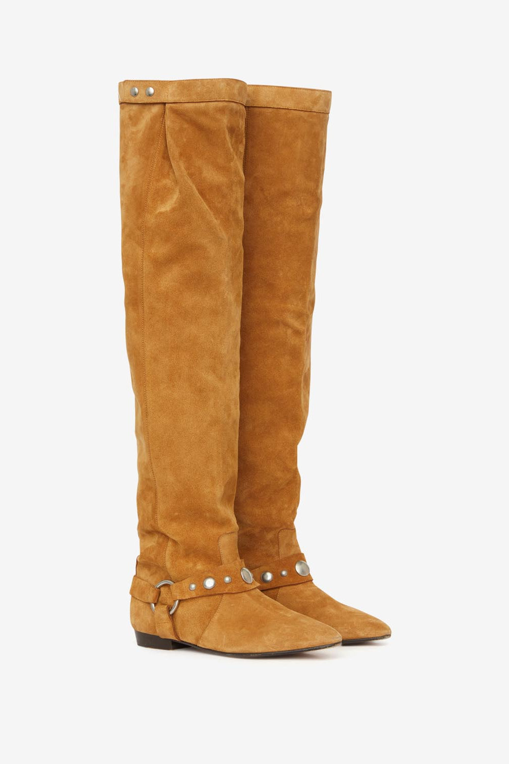 Selize flat-heeled thigh boots in suede calfskin leather - Cognac - Woman - 3
