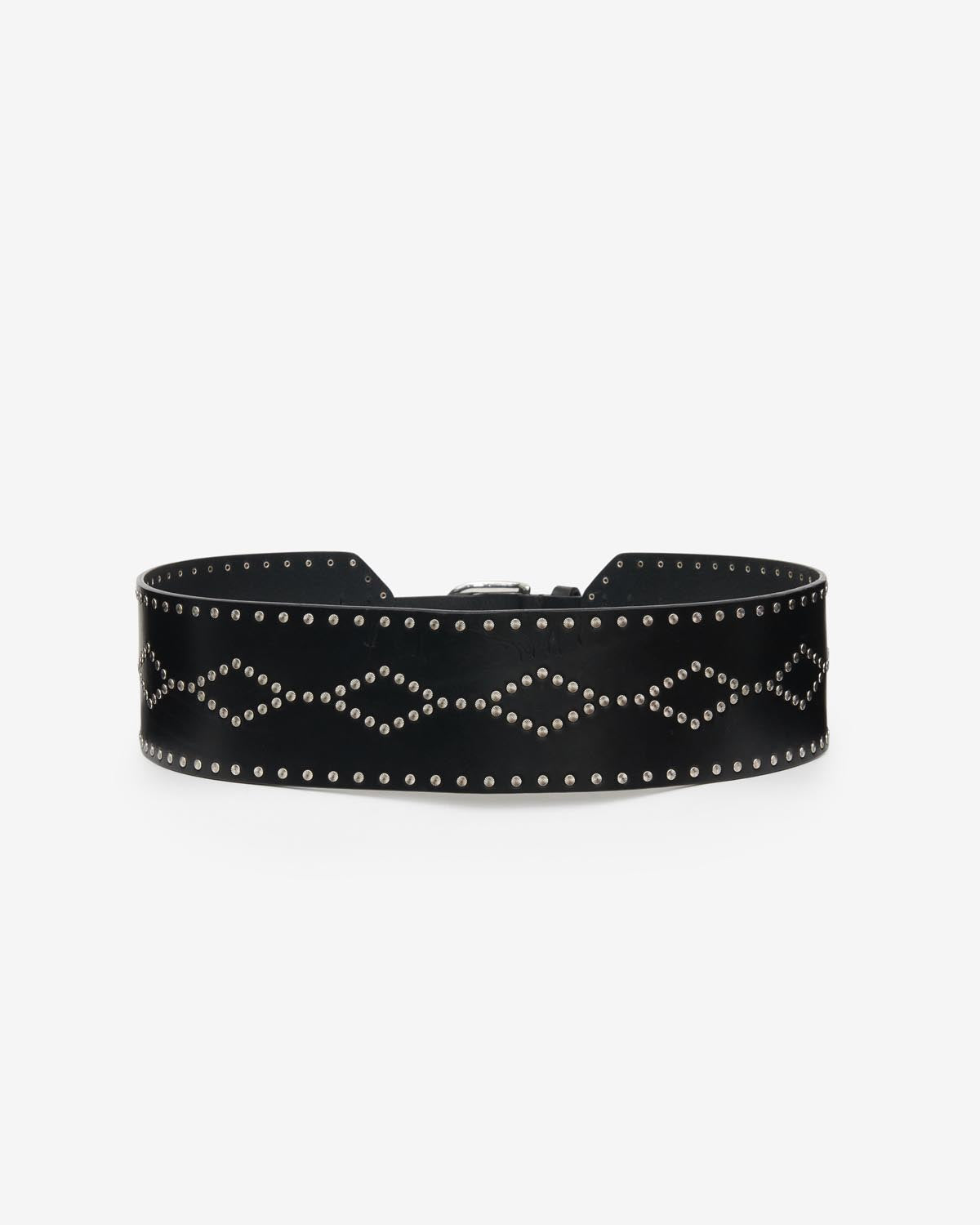 Lucie wide studded leather belt - Black and silver - Woman - 2