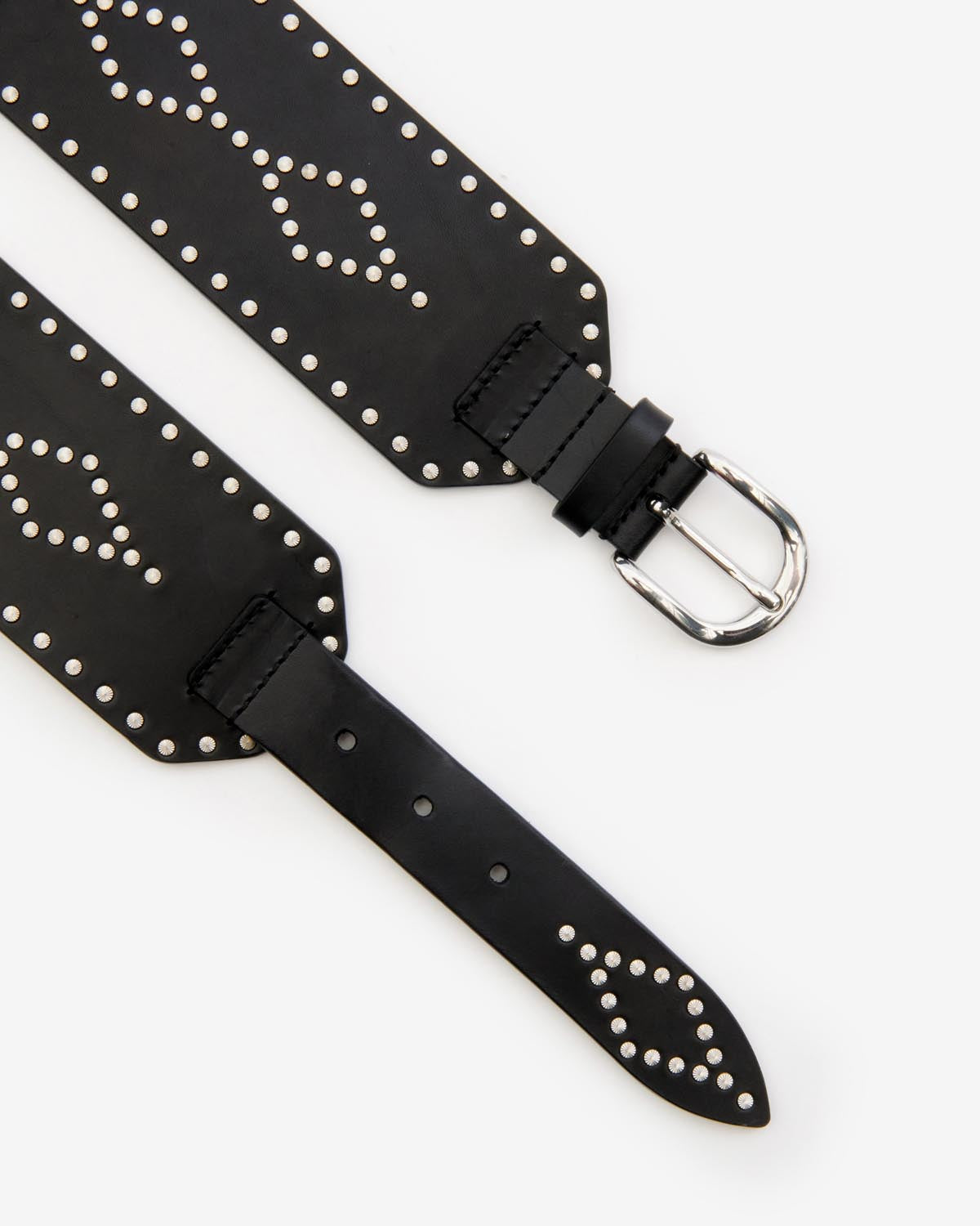 Lucie wide studded leather belt - Black and silver - Woman - 3