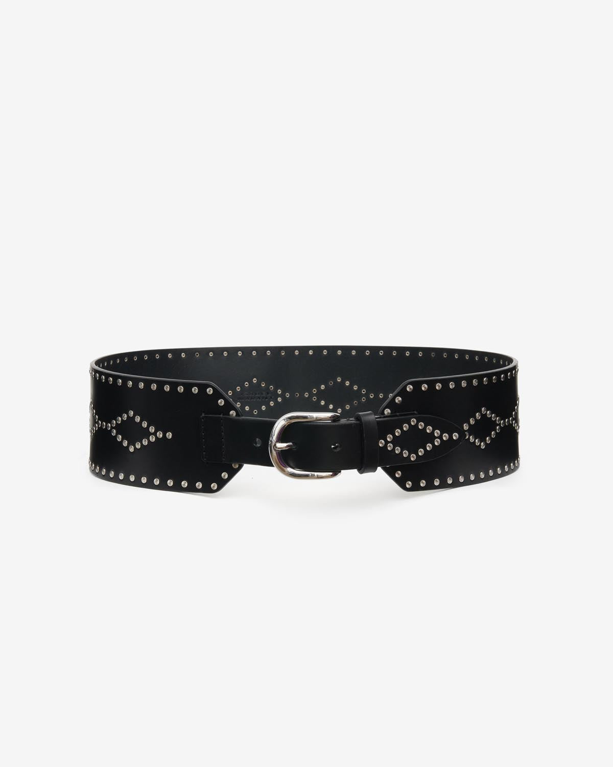 Lucie wide studded leather belt - Black and silver - Woman - 1