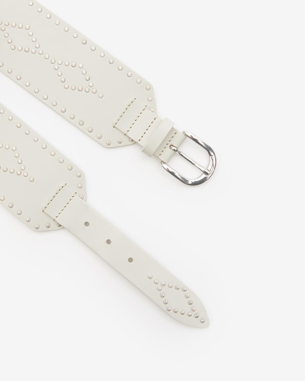 Lucie wide studded leather belt - Chalk-silver - Woman - 3