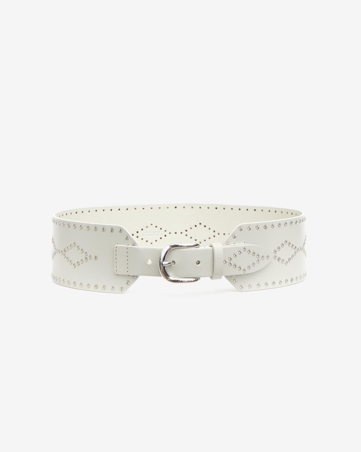 Lucie wide studded leather belt - Chalk-silver - Woman - 1