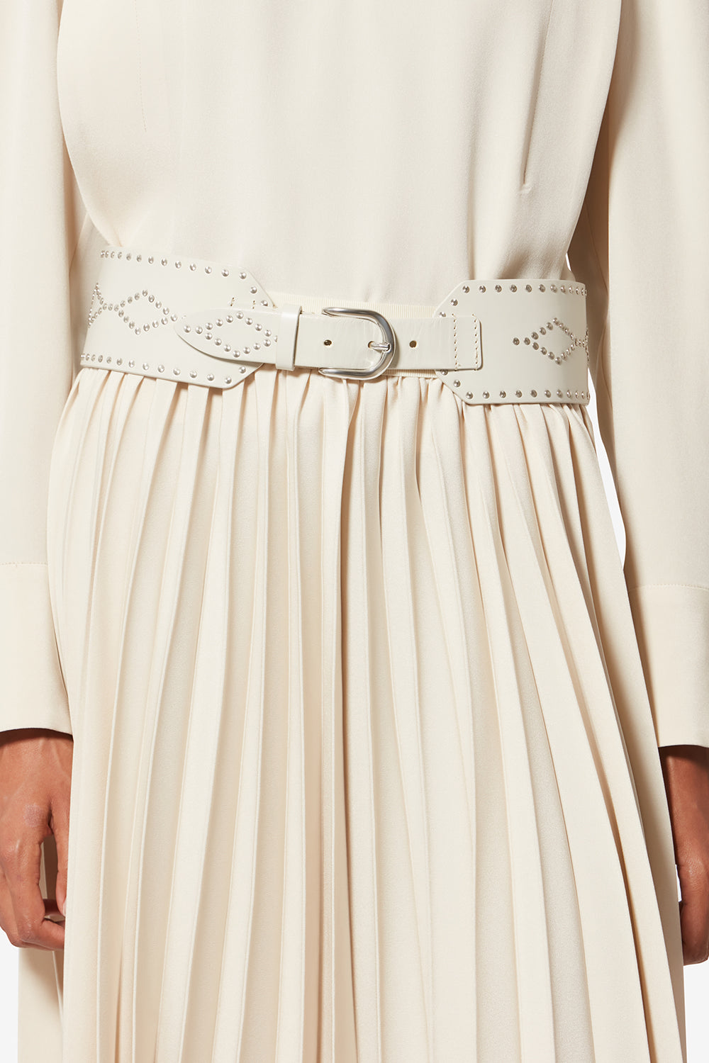 Ceinture large en cuir clouté lucie - Écru-argenté - Woman - 4