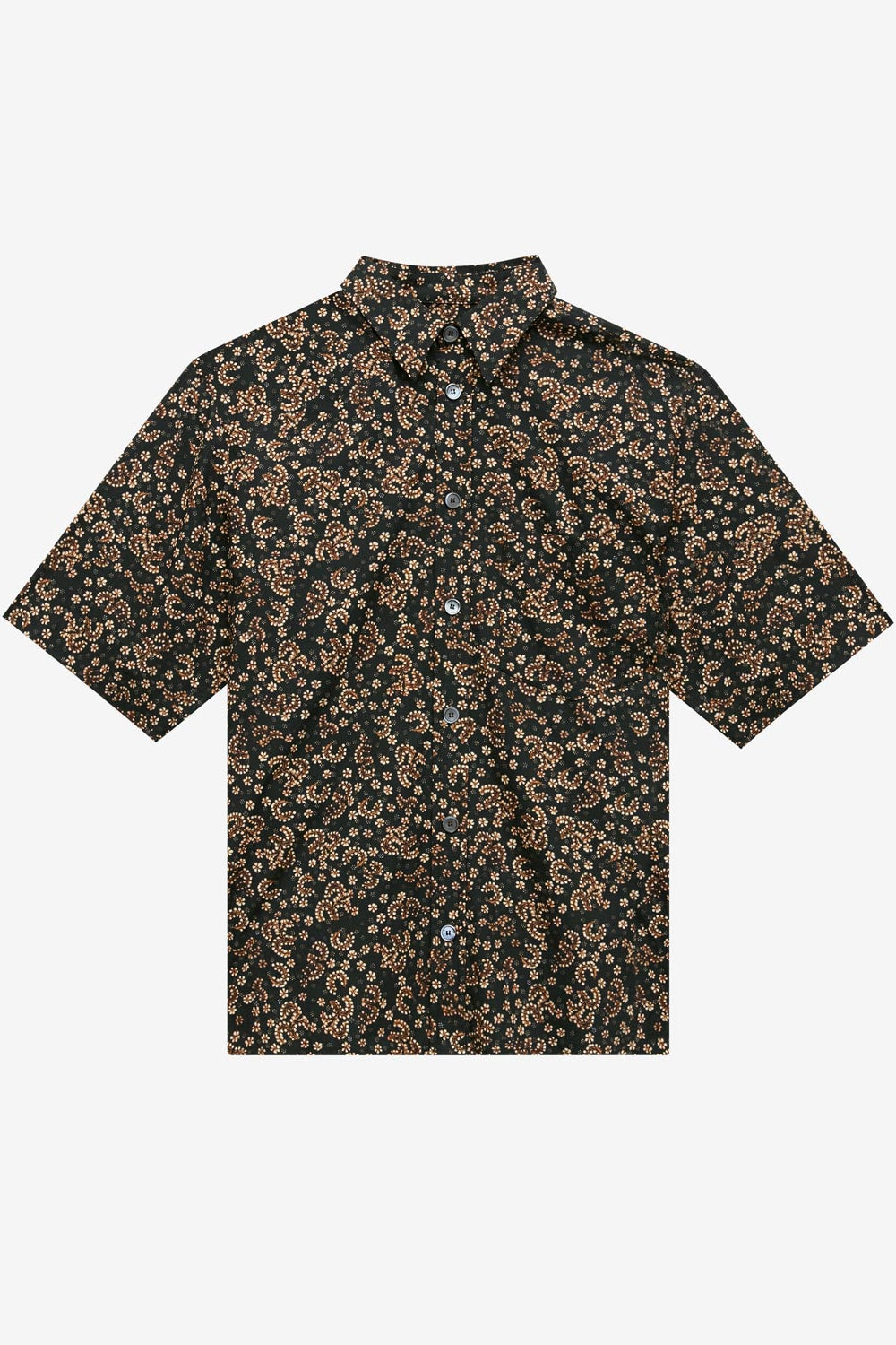 Camicia in cotone stampato a maniche corte labilio - Black-ochre - Man - 1