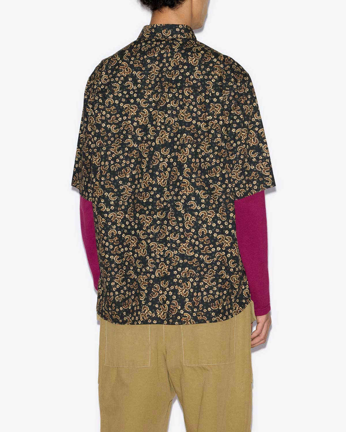 Camicia in cotone stampato a maniche corte labilio - Black-ochre - Man - 4