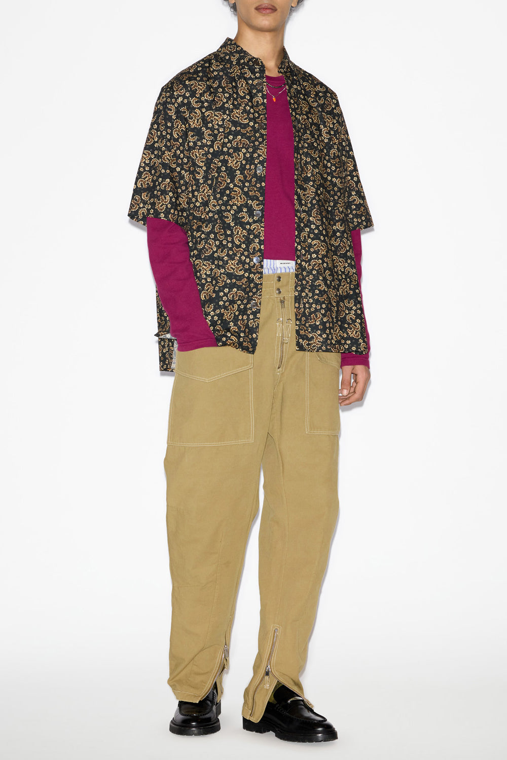 Camicia in cotone stampato a maniche corte labilio - Black-ochre - Man - 2