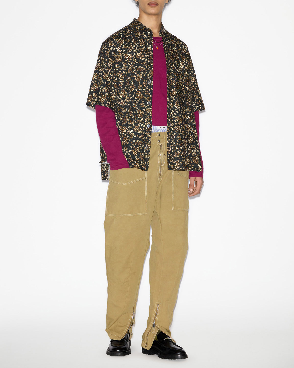 Camicia in cotone stampato a maniche corte labilio - Black-ochre - Man - 1