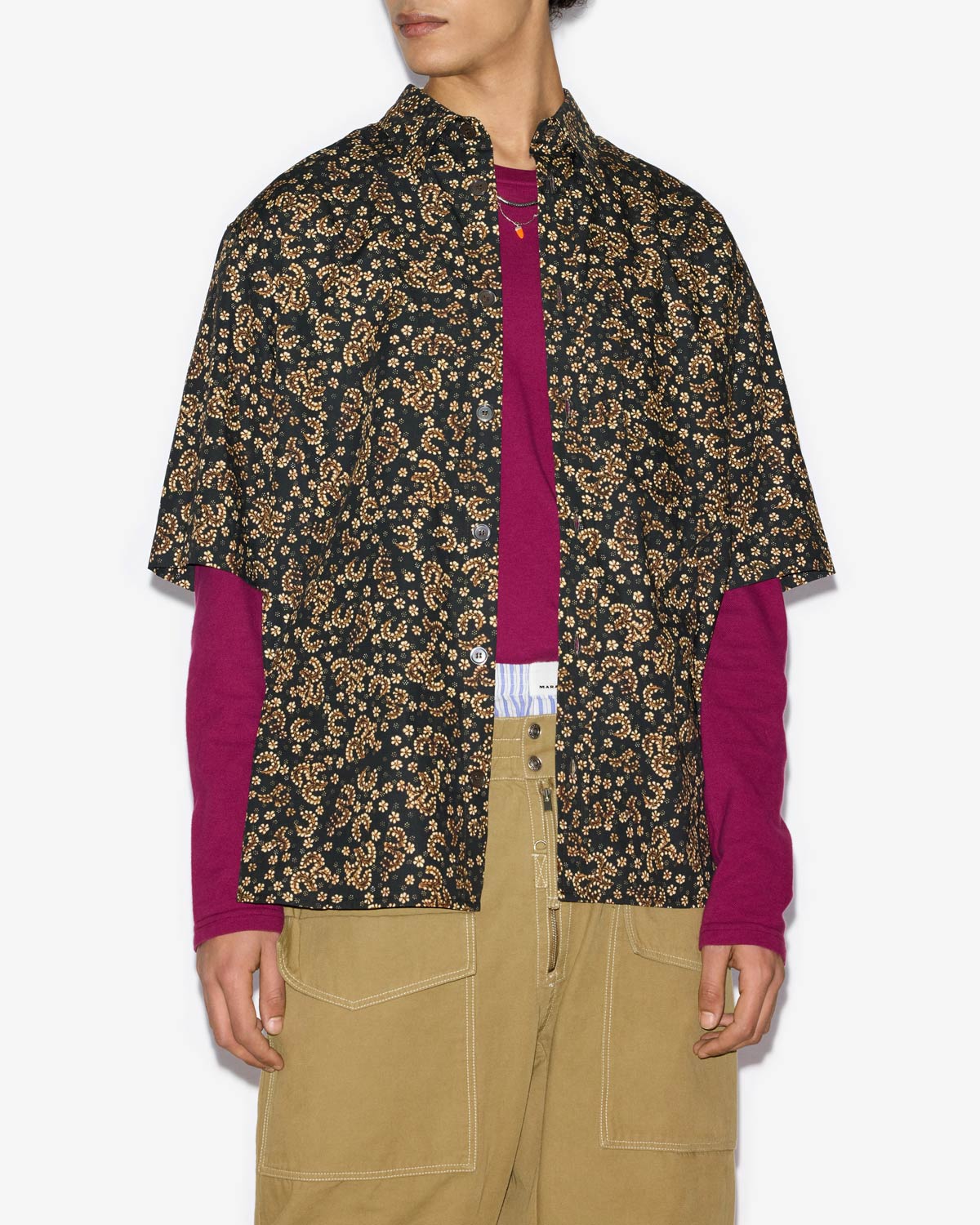 Camicia in cotone stampato a maniche corte labilio - Black-ochre - Man - 3