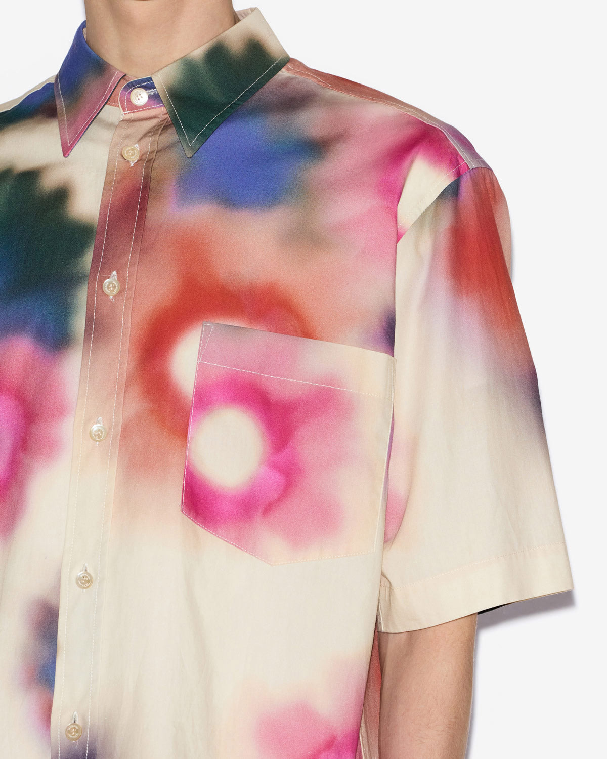 Camicia in cotone stampato a maniche corte labilio - Ecru - Man - 2