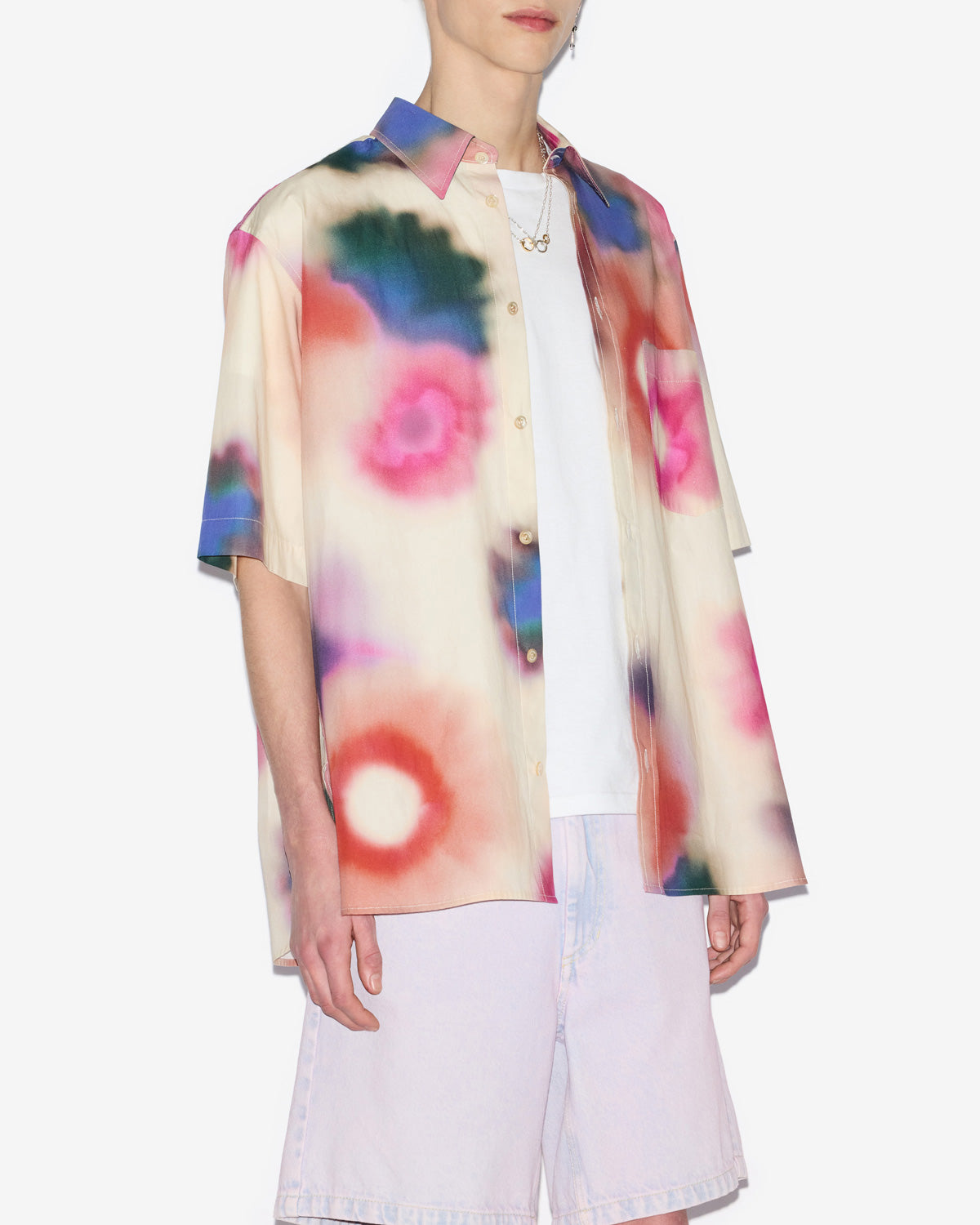 Camicia in cotone stampato a maniche corte labilio - Ecru - Man - 3