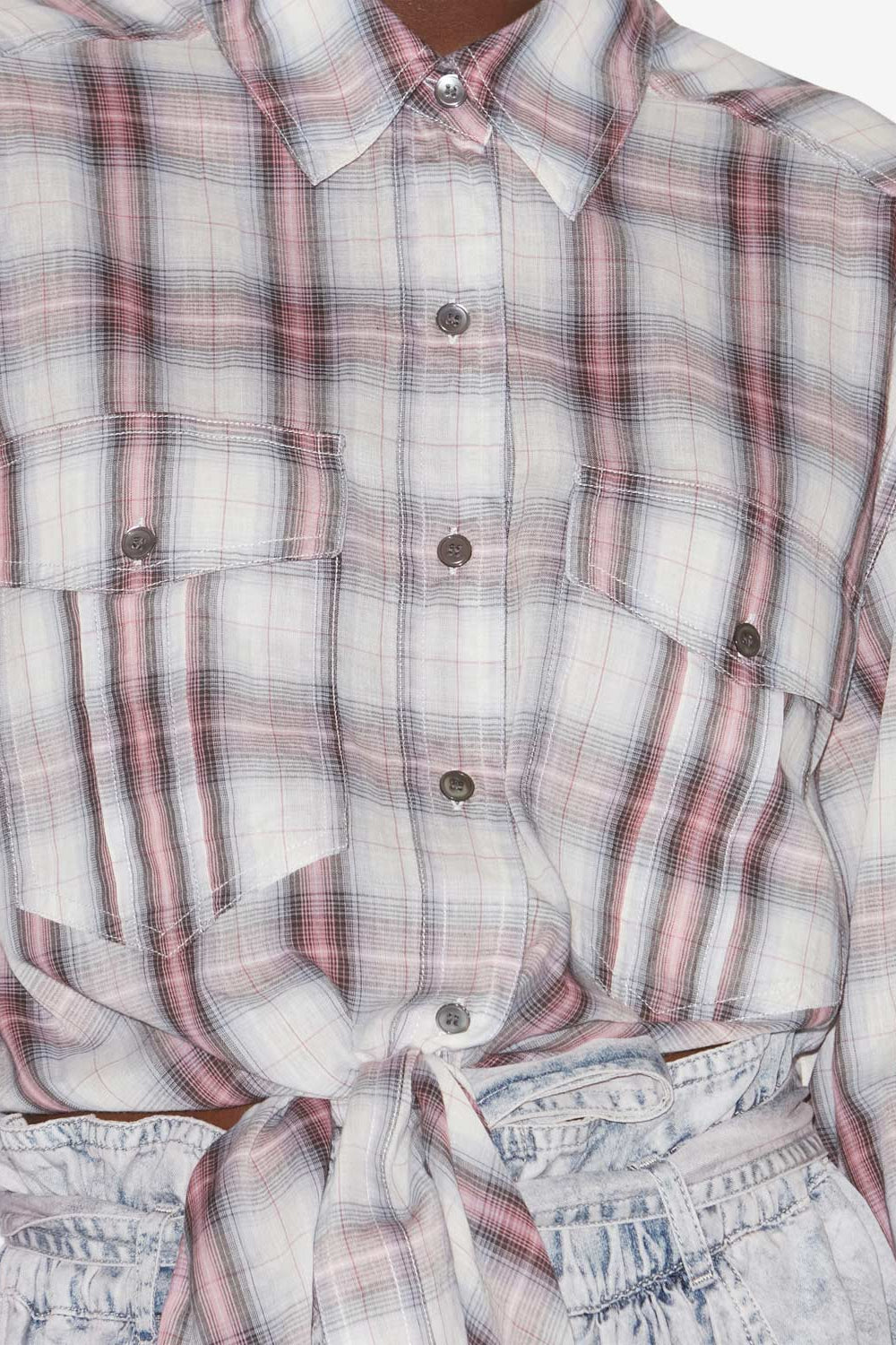 Camisa con nudo nath de algodón a cuadros - Ecru-pink - Woman - 3