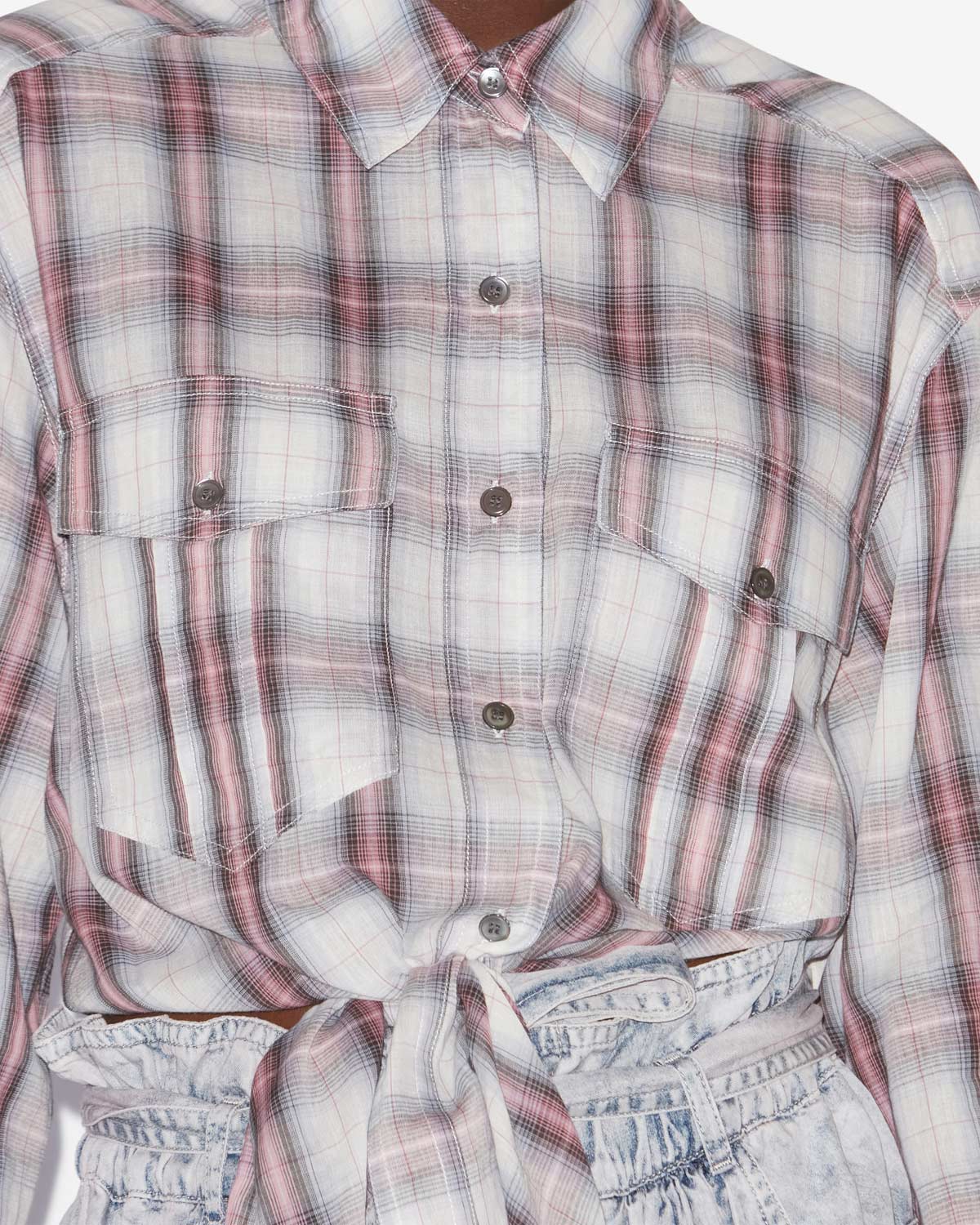 Nath tied checkered cotton shirt - Ecru-pink - Woman - 2