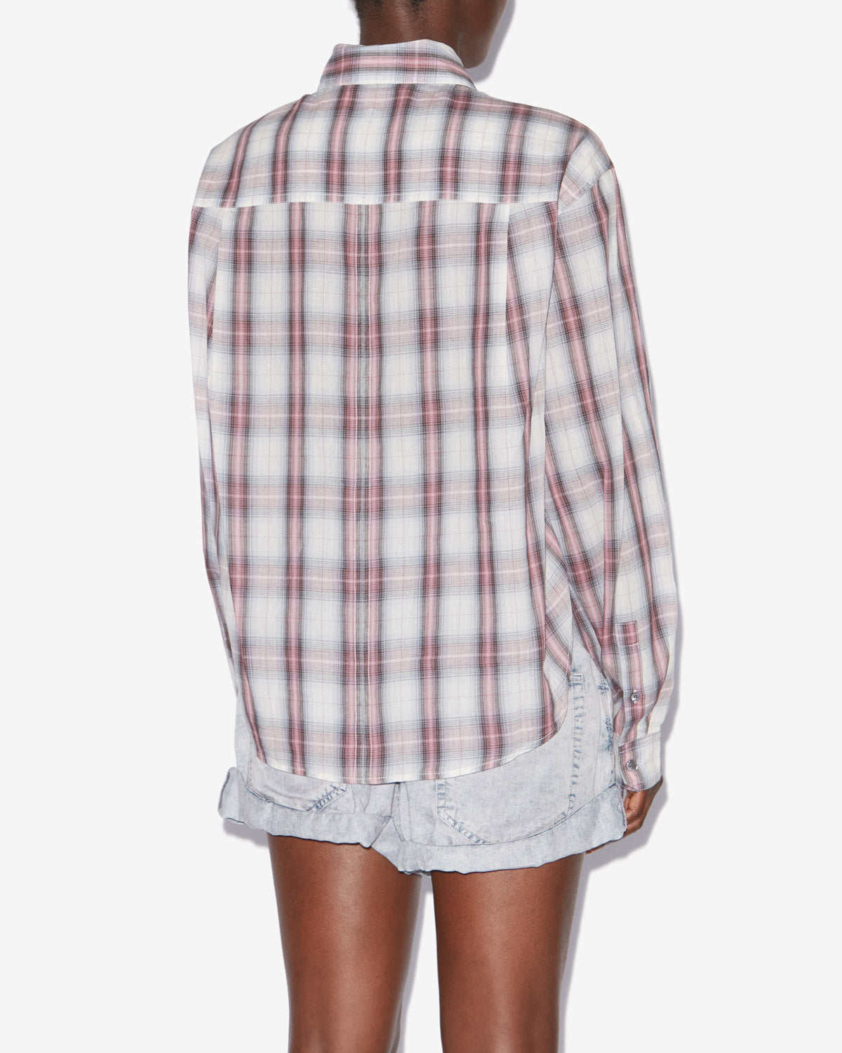 Nath tied checkered cotton shirt - Ecru-pink - Woman - 4