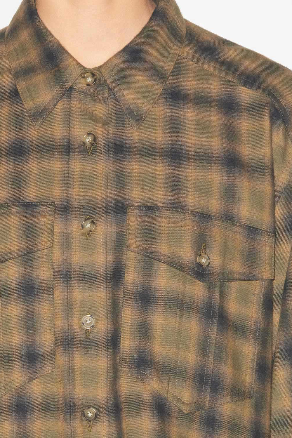 Camisa telina corta de algodón a cuadros - Khaki-khaki - Woman - 3