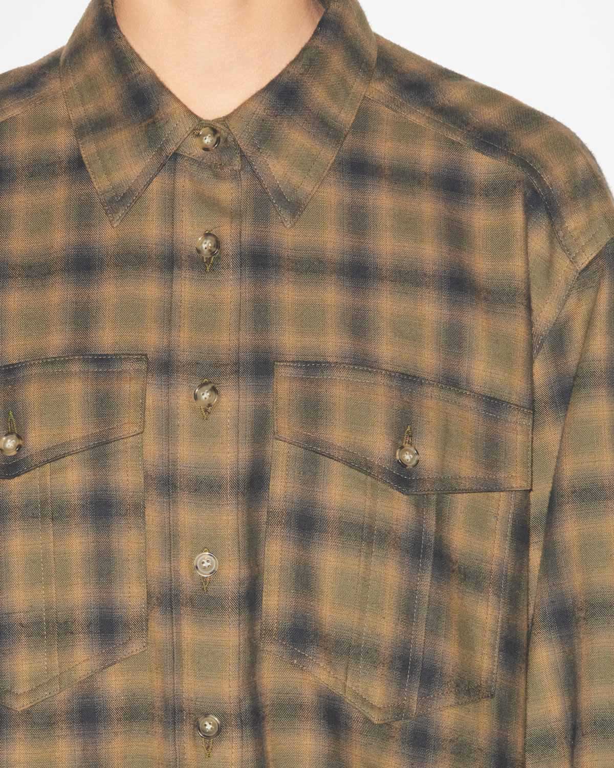 Camicia telina corta in cotone a quadri - Khaki-khaki - Woman - 2