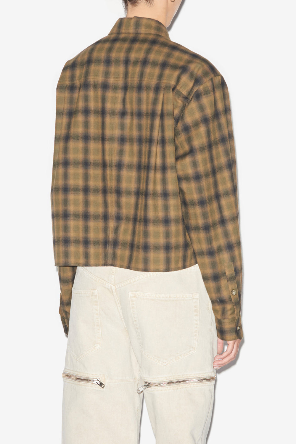 Camisa telina corta de algodón a cuadros - Khaki-khaki - Woman - 5