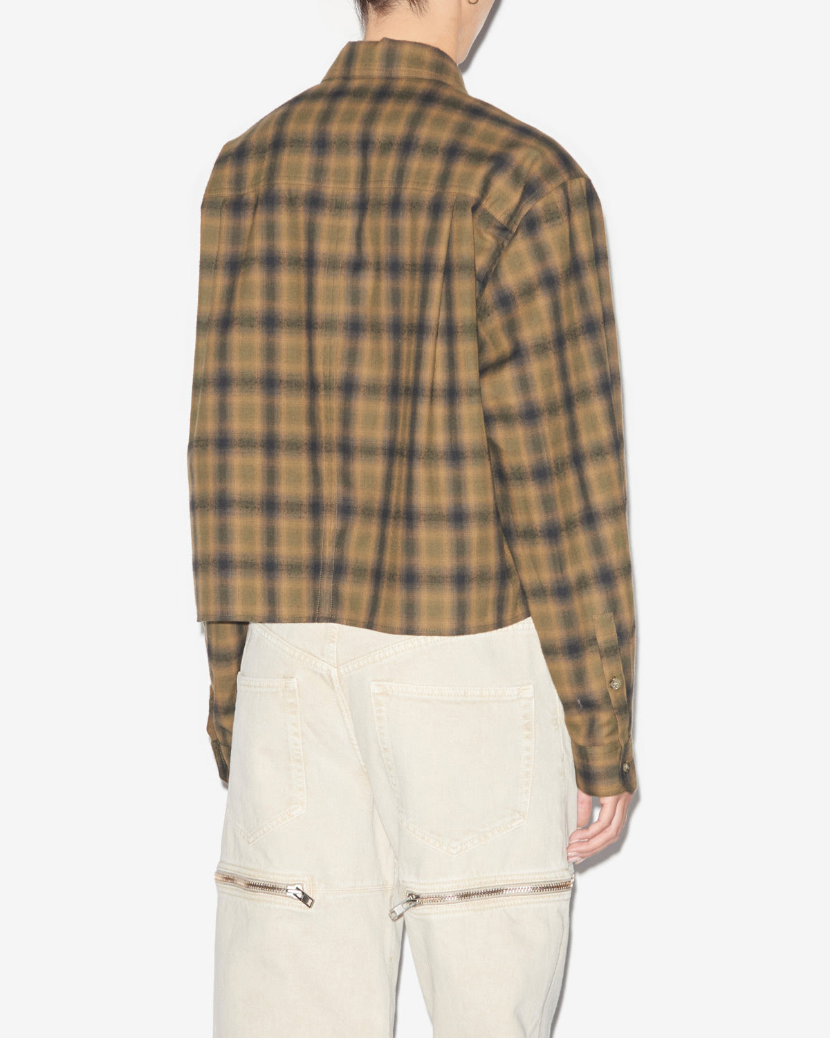 Camicia telina corta in cotone a quadri - Khaki-khaki - Woman - 4