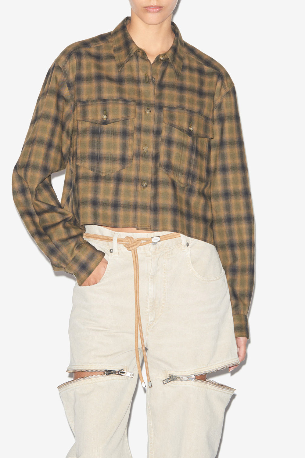 Camisa telina corta de algodón a cuadros - Khaki-khaki - Woman - 4