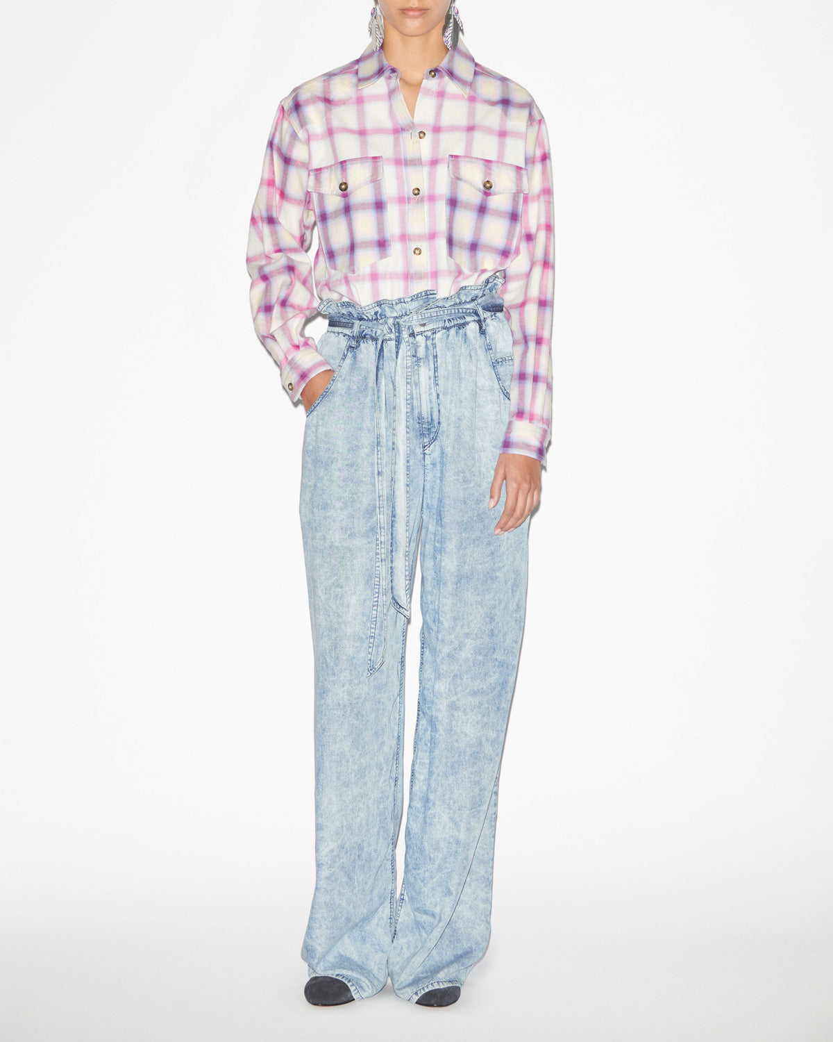 Trixi checkered cotton shirt - Lilac-ecru - Woman - 1