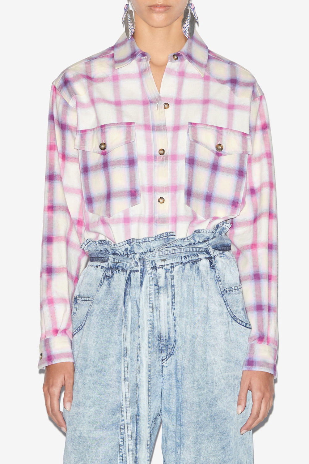 Camisa trixi de algodón a cuadros trixi - Lilac-ecru - Woman - 4