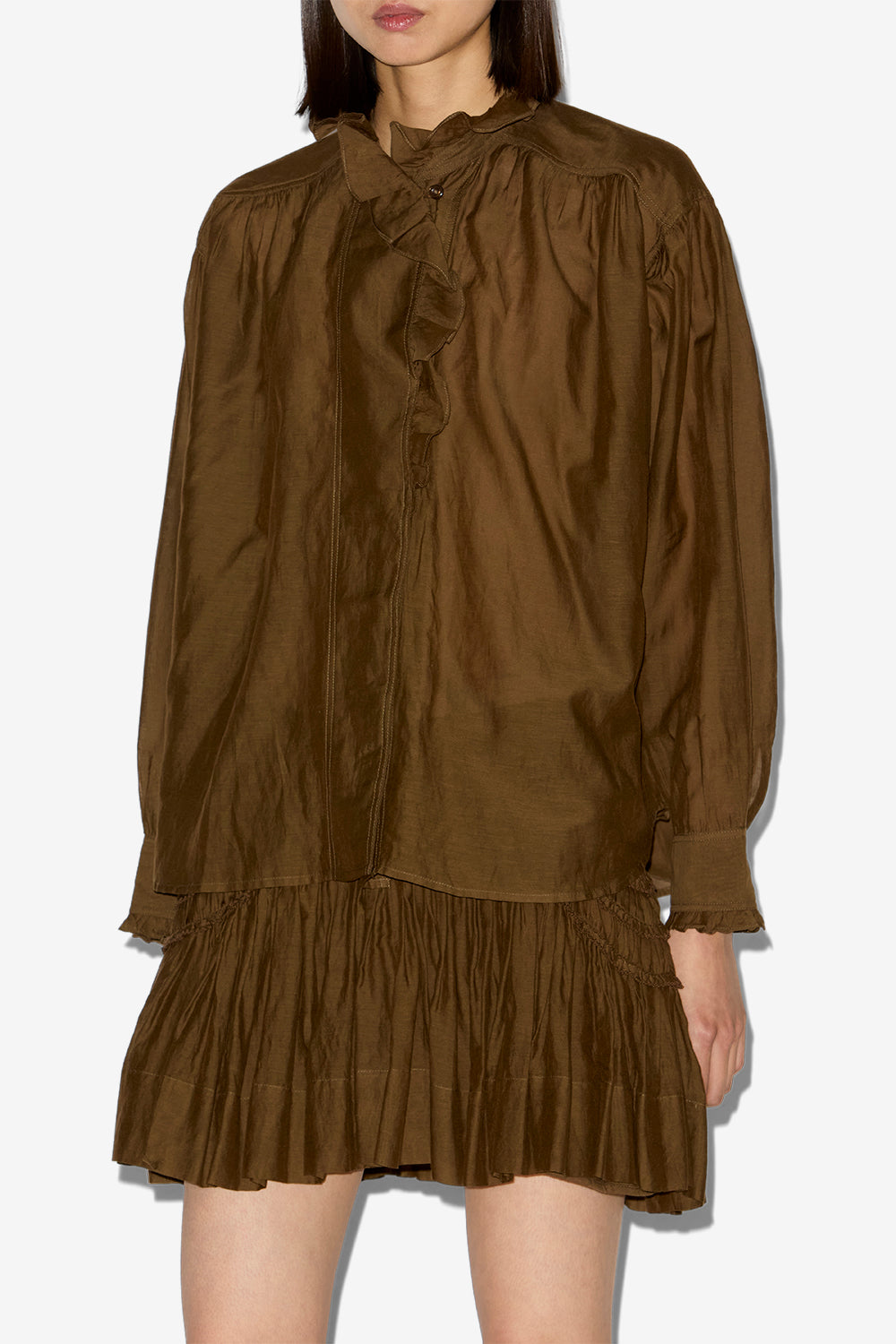 Top pamias con volantes - Dark khaki - Woman - 4