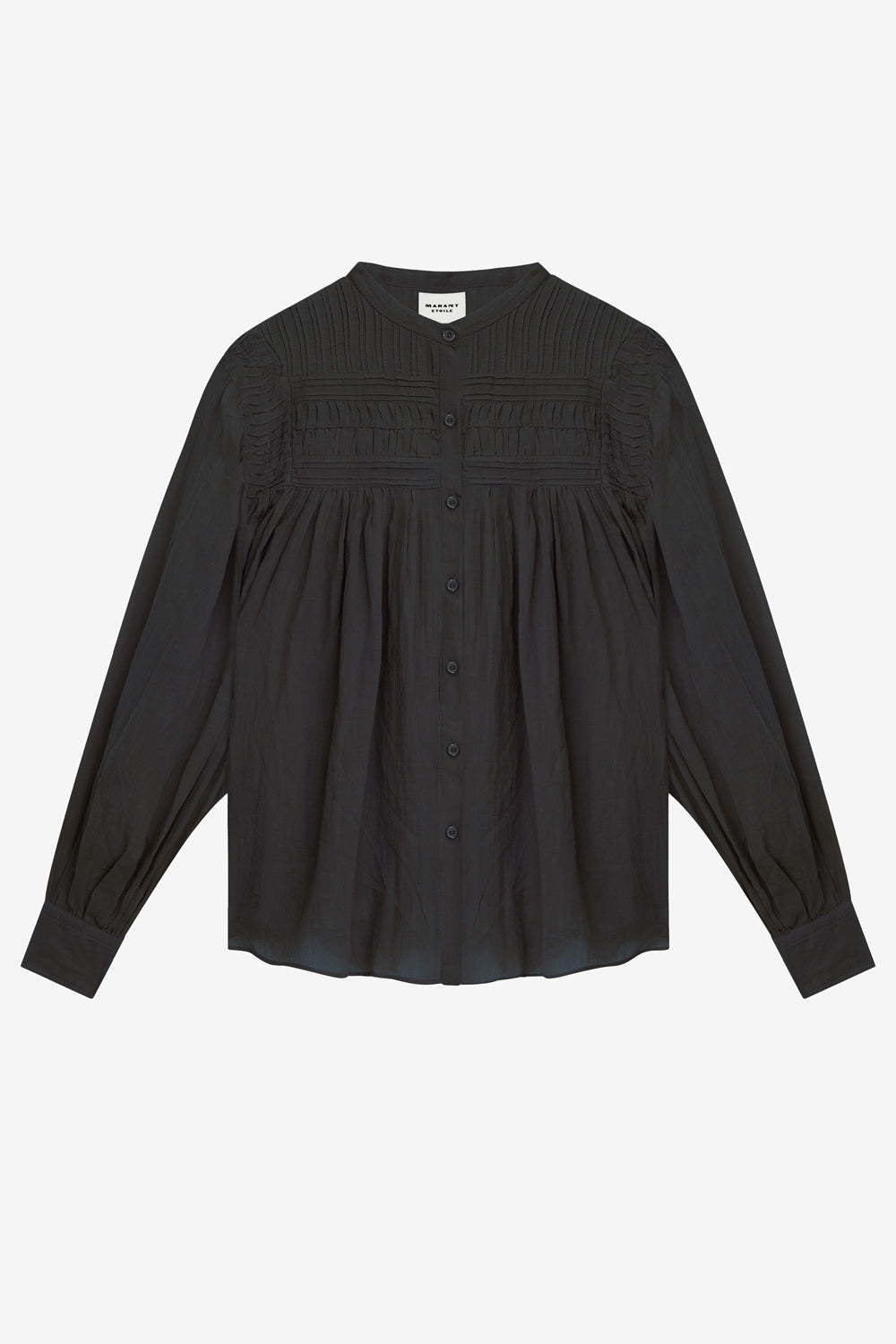 Blusa plalia de voile de algodón fruncida - Negro - Woman - 1