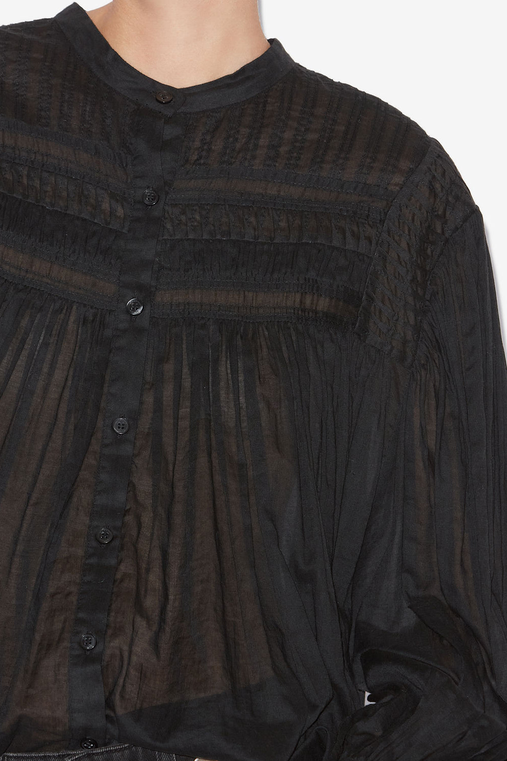 Blusa plalia de voile de algodón fruncida - Negro - Woman - 3