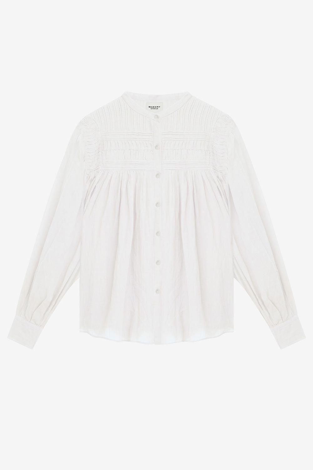 Blusa plalia de voile de algodón fruncida - Blanco - Woman - 1