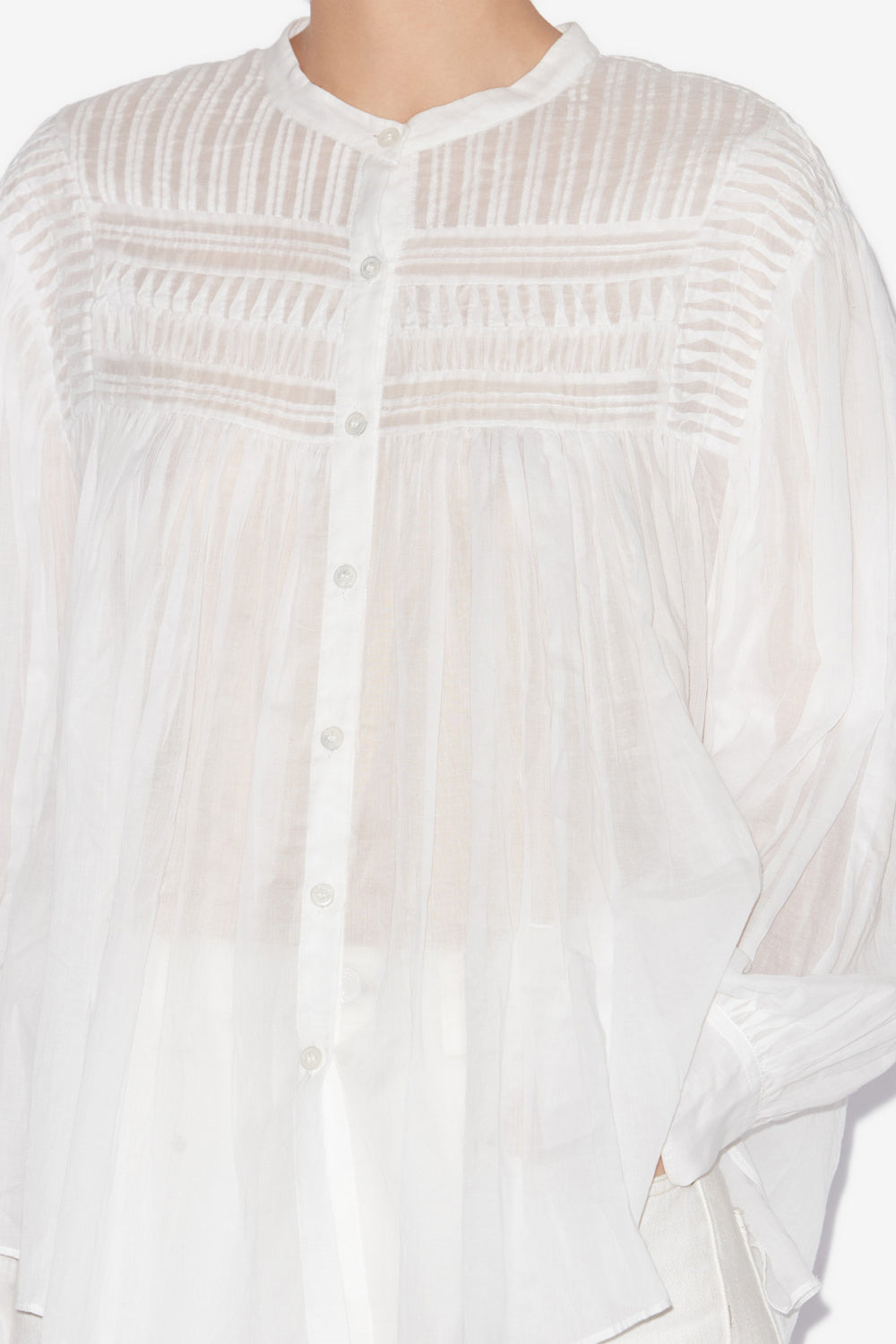 Blusa plalia de voile de algodón fruncida - Blanco - Woman - 3