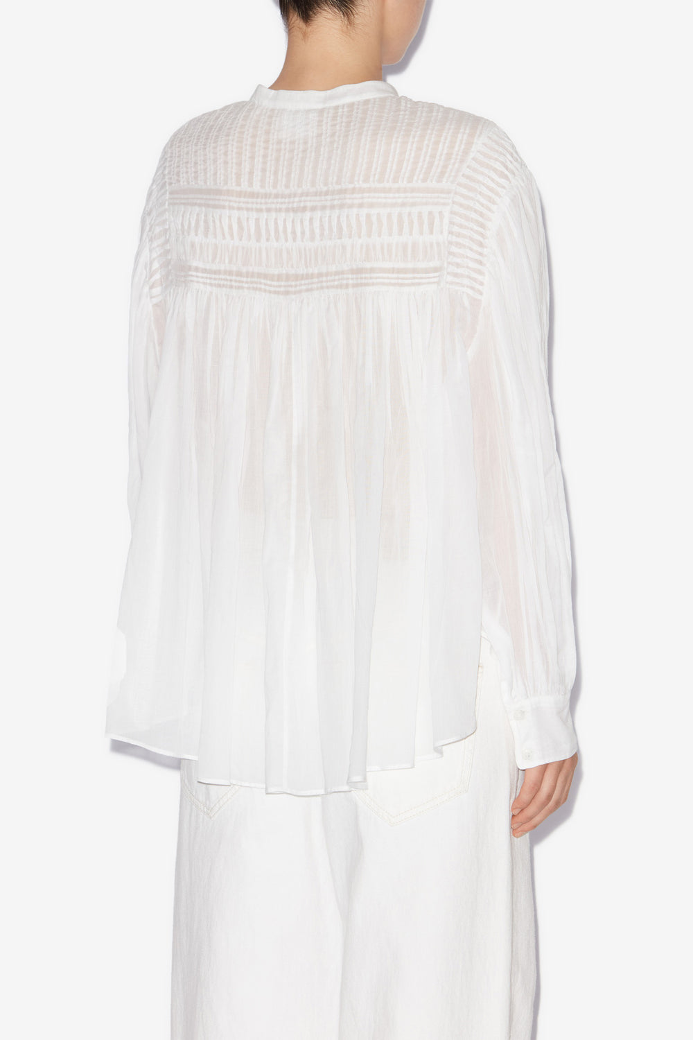 Blusa plalia de voile de algodón fruncida - Blanco - Woman - 5