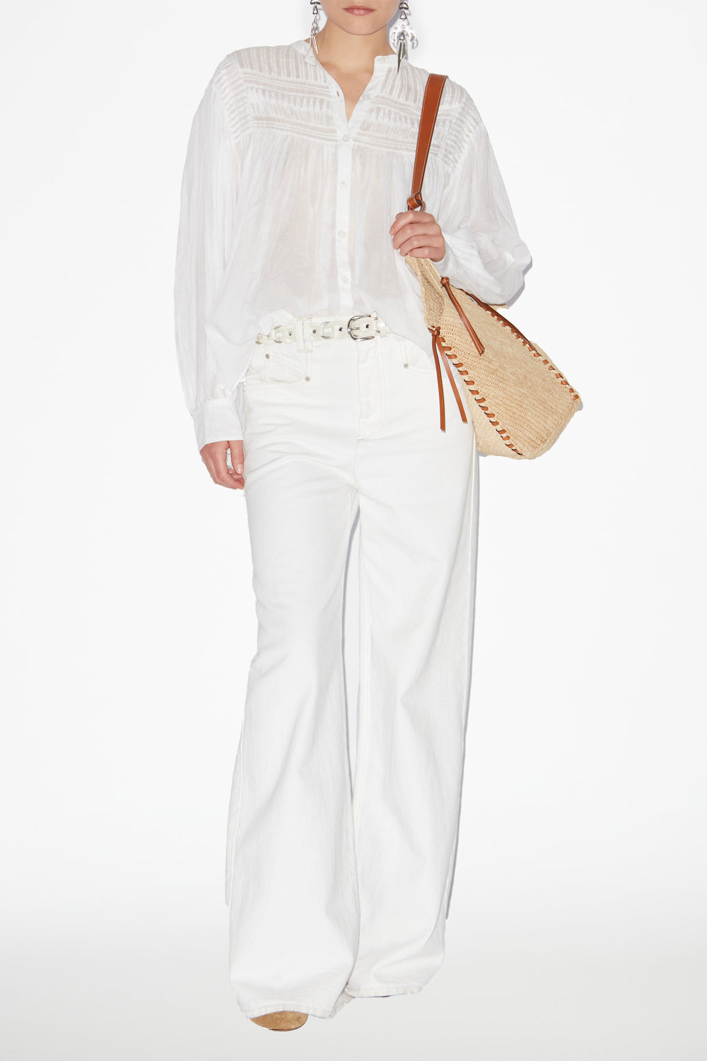Blusa plalia de voile de algodón fruncida - Blanco - Woman - 2