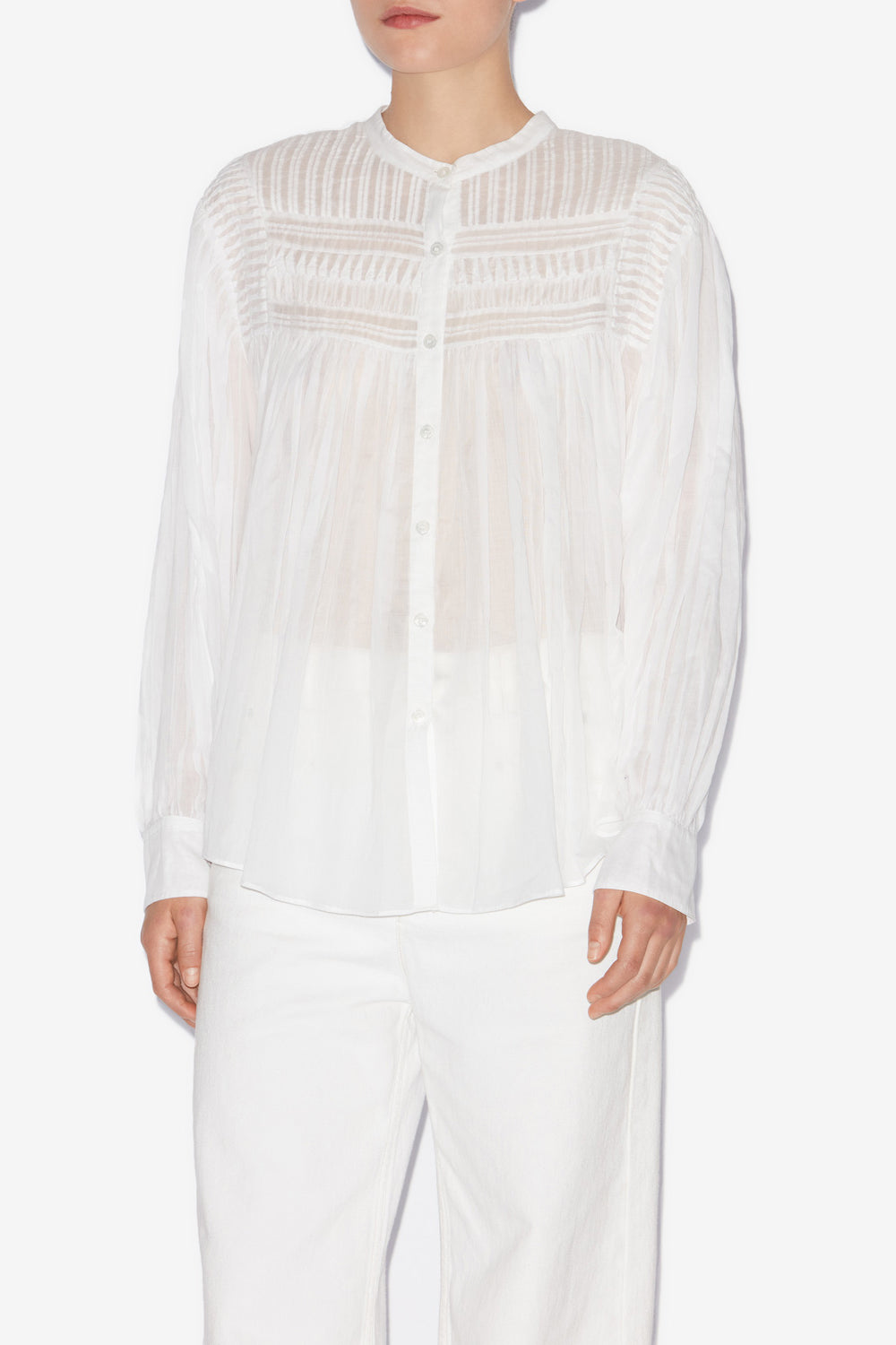 Blusa plalia de voile de algodón fruncida - Blanco - Woman - 4