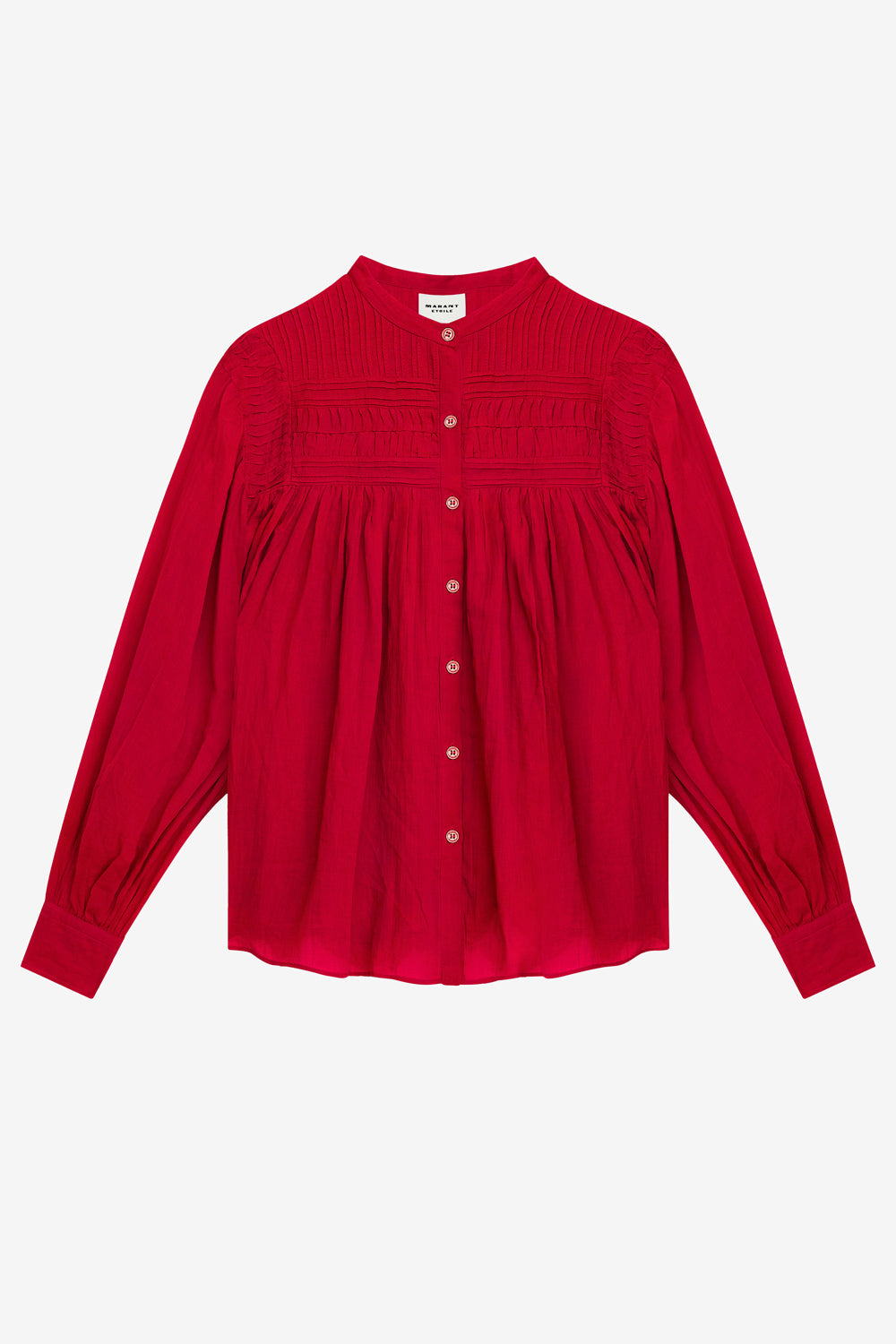 Blusa plalia de voile de algodón fruncida - Rojo - Woman - 1