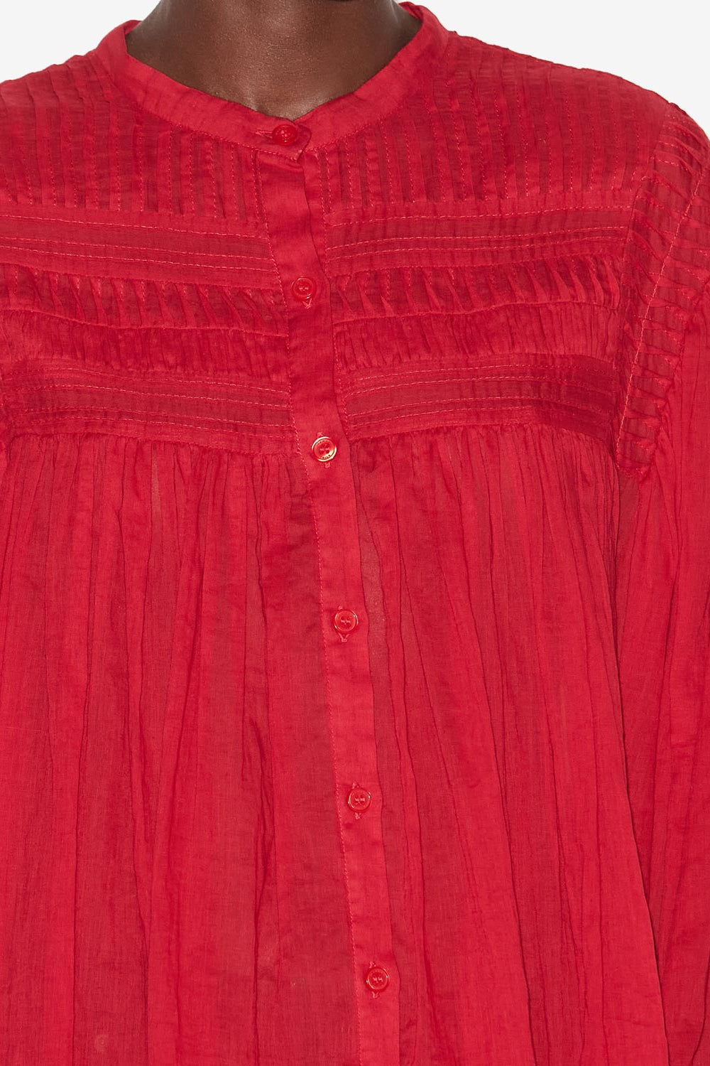 Blusa plalia de voile de algodón fruncida - Rojo - Woman - 3