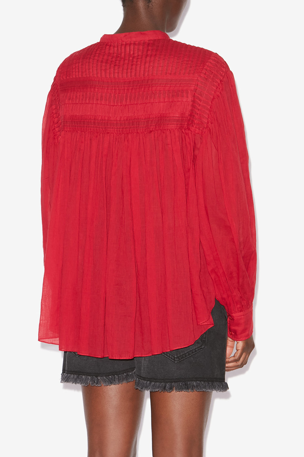 Blusa plalia de voile de algodón fruncida - Rojo - Woman - 5