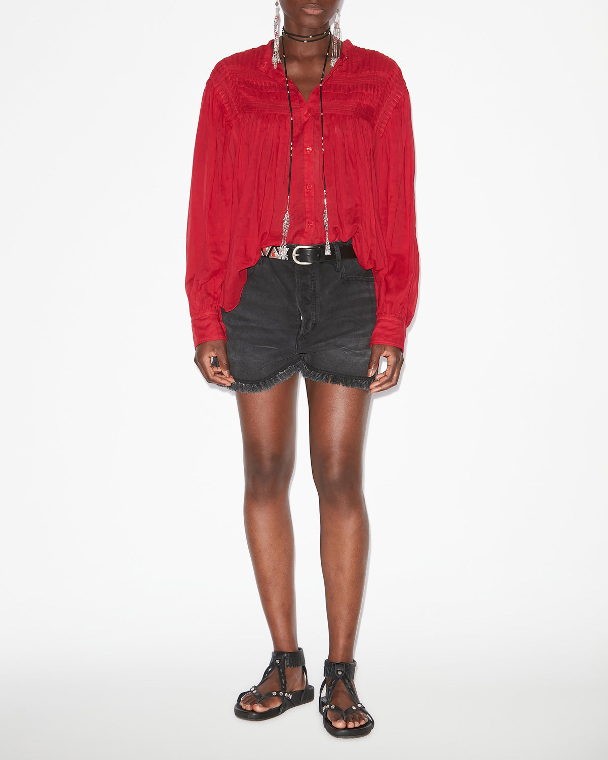 Plalia gathered cotton voile blouse - Red - Woman - 1