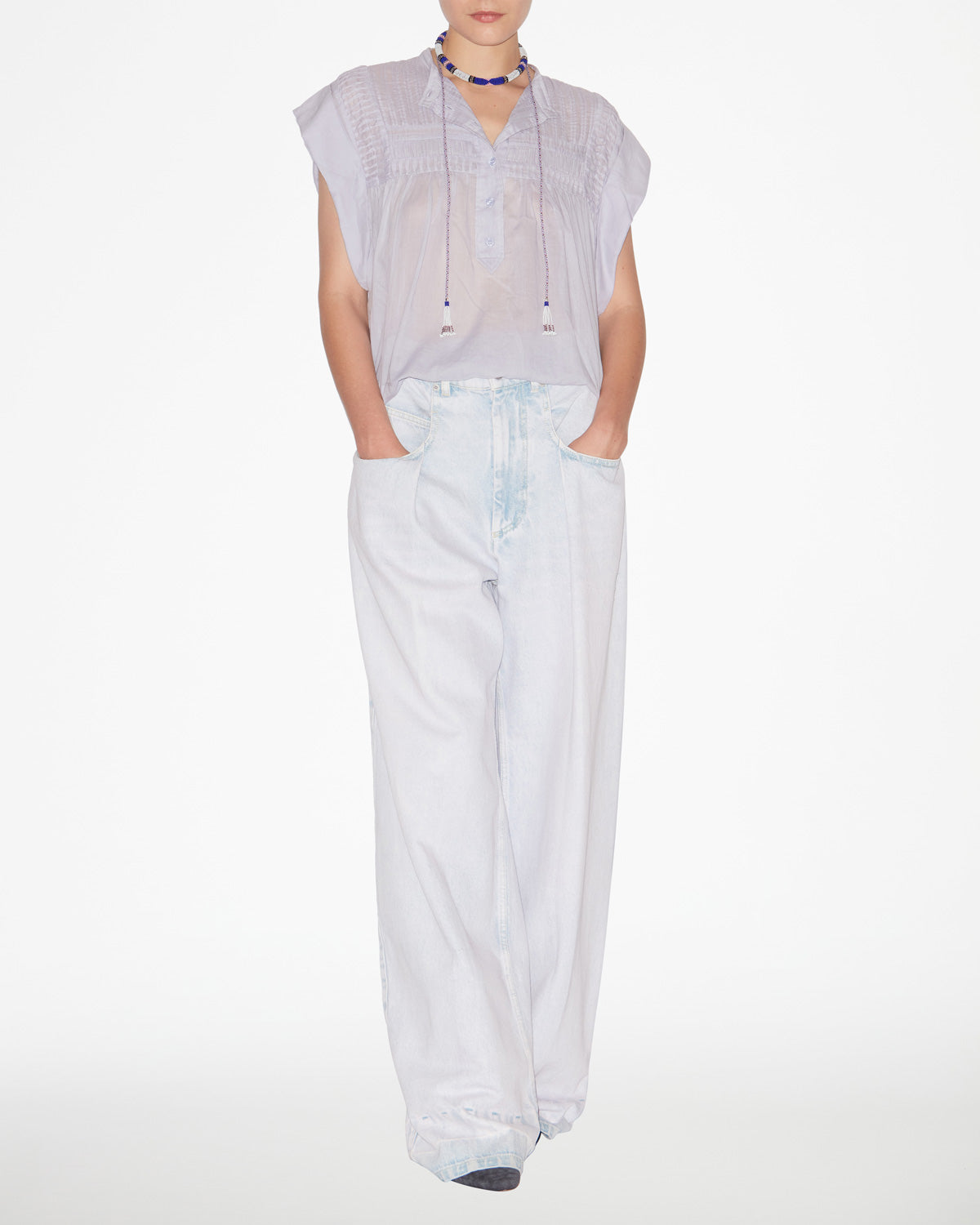 레아자 주름진 코튼 보일 탑 - Baby lilac - Woman - 1