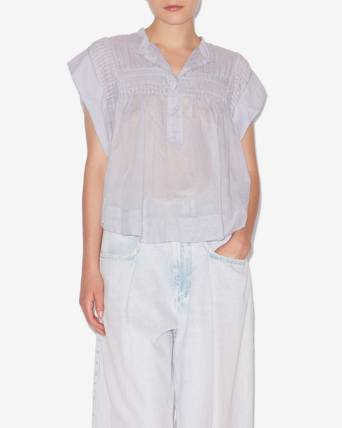 레아자 주름진 코튼 보일 탑 - Baby lilac - Woman - 3