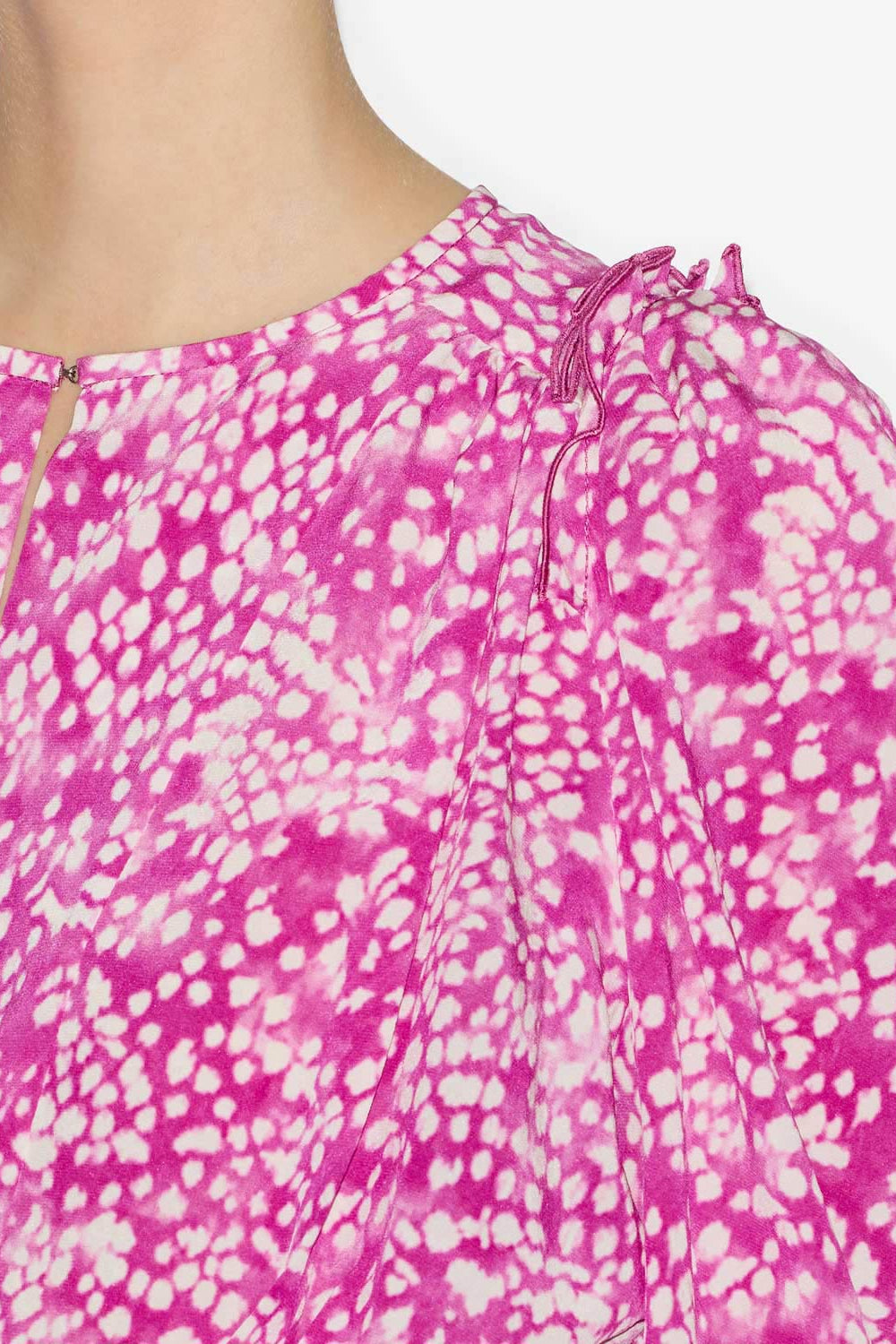 Blusa zarga de seda estampada y plisada - Fuchsia-white - Woman - 3