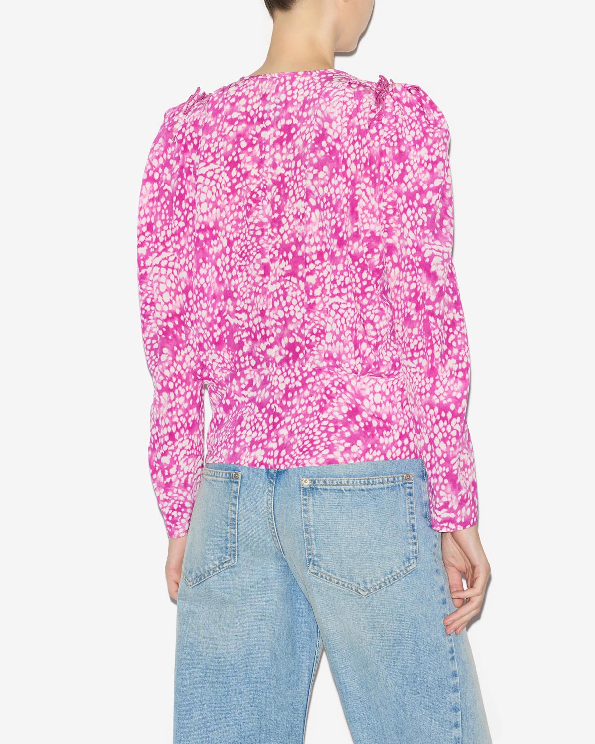 자르가(zarga) 실크 프린트 플리츠 블라우스 - Fuchsia-white - Woman - 4