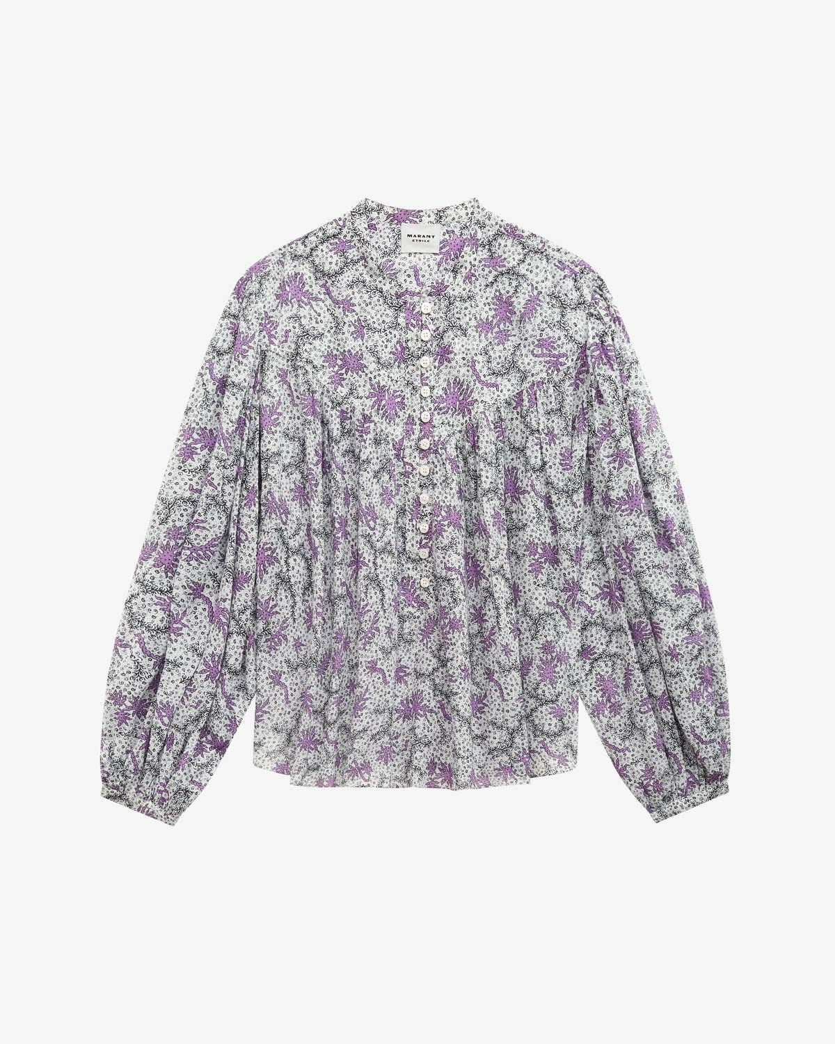 Blusa salika in voile di cotone stampato e arricciato - Ecru-lilac - Woman - 5