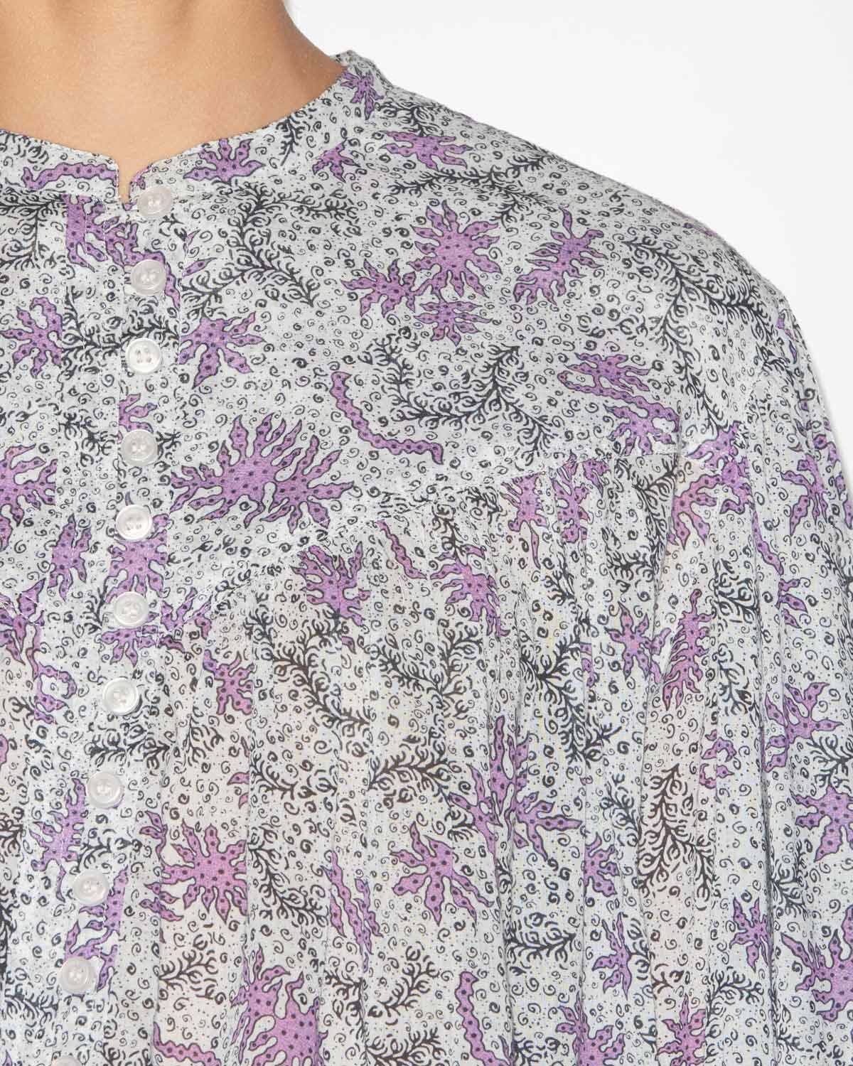 Blusa salika in voile di cotone stampato e arricciato - Ecru-lilac - Woman - 2