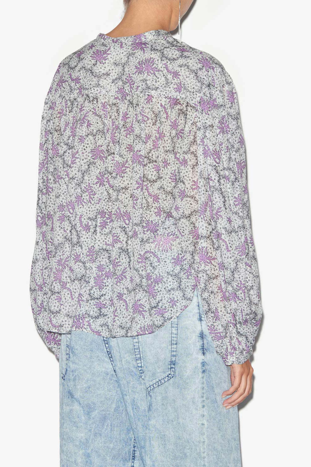 Blusa salika de gasa de algodón estampado y fruncido - Ecru-lilac - Woman - 5