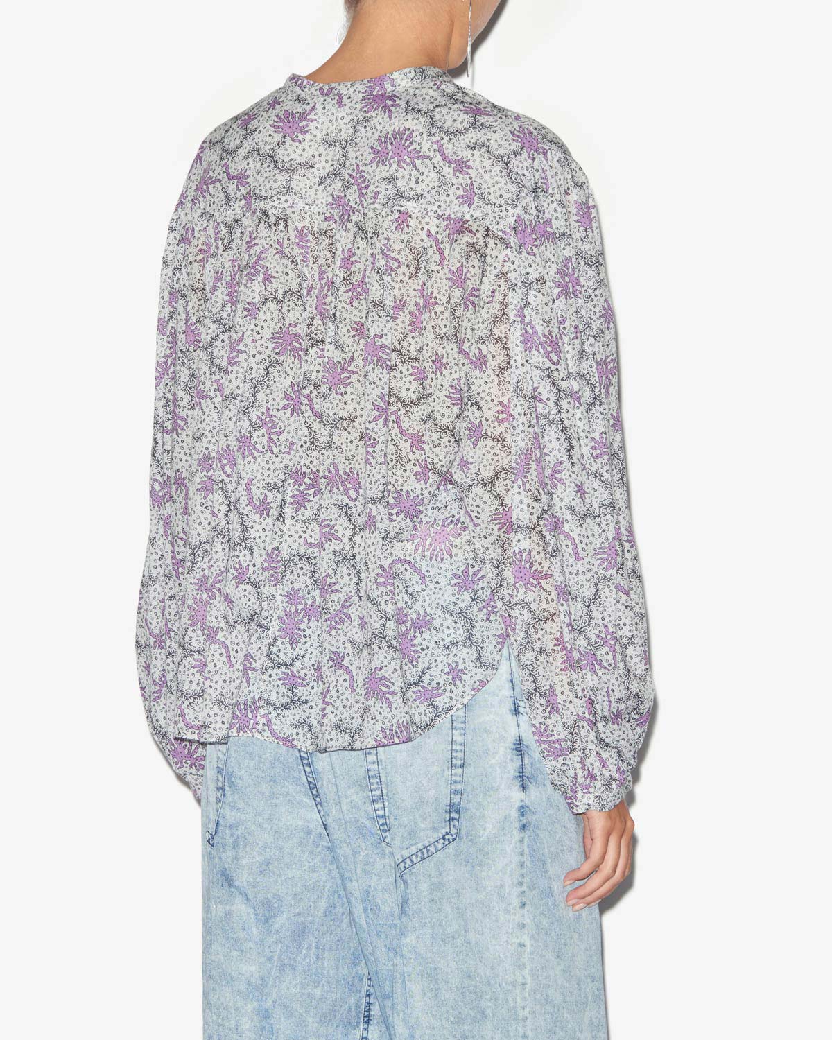 Blusa salika in voile di cotone stampato e arricciato - Ecru-lilac - Woman - 4