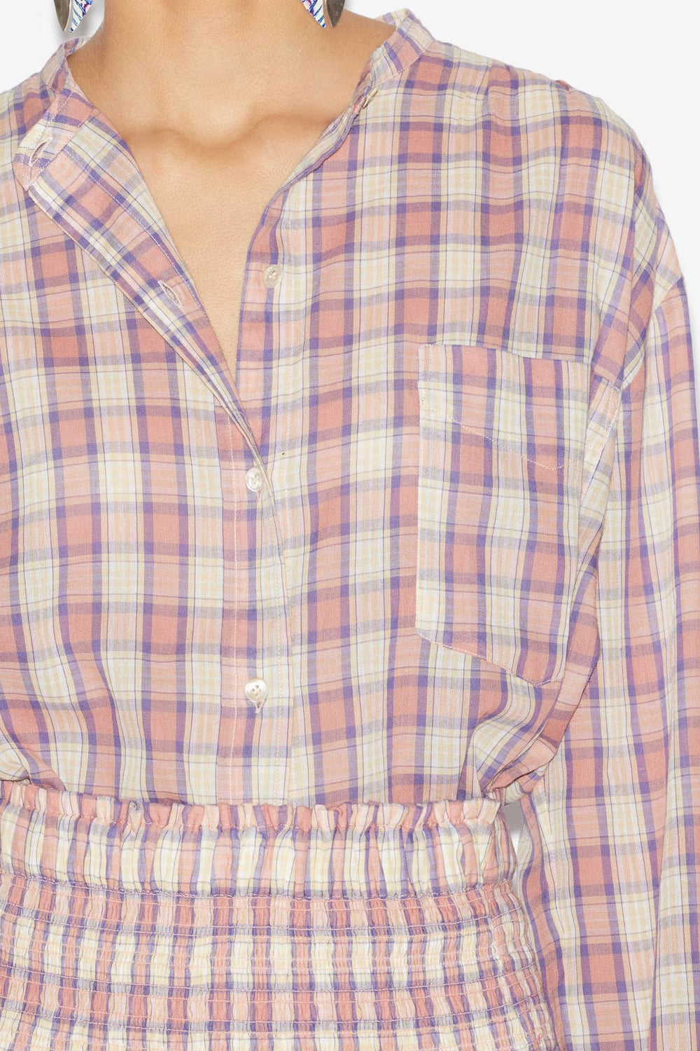 Blusa mexika de gasa de algodón a cuadros - Antik pink-yellow - Woman - 3