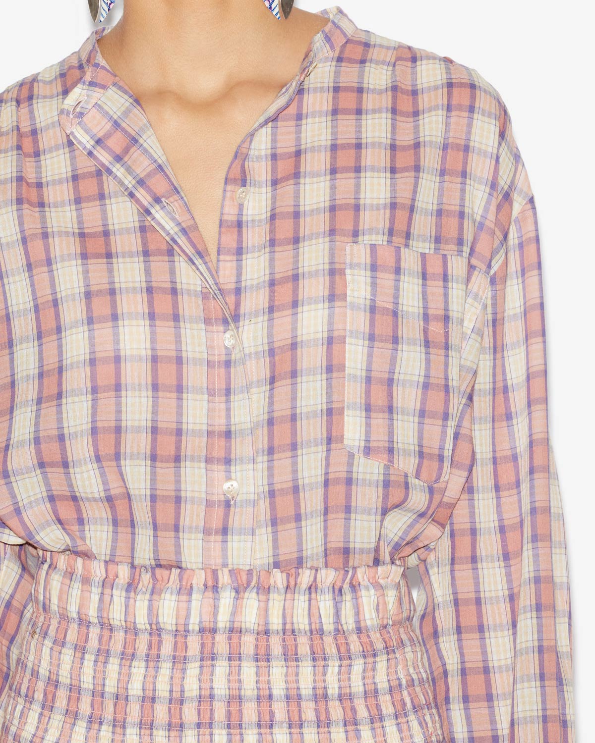 Mexika blouse in checkered cotton voile - Antik pink-yellow - Woman - 2