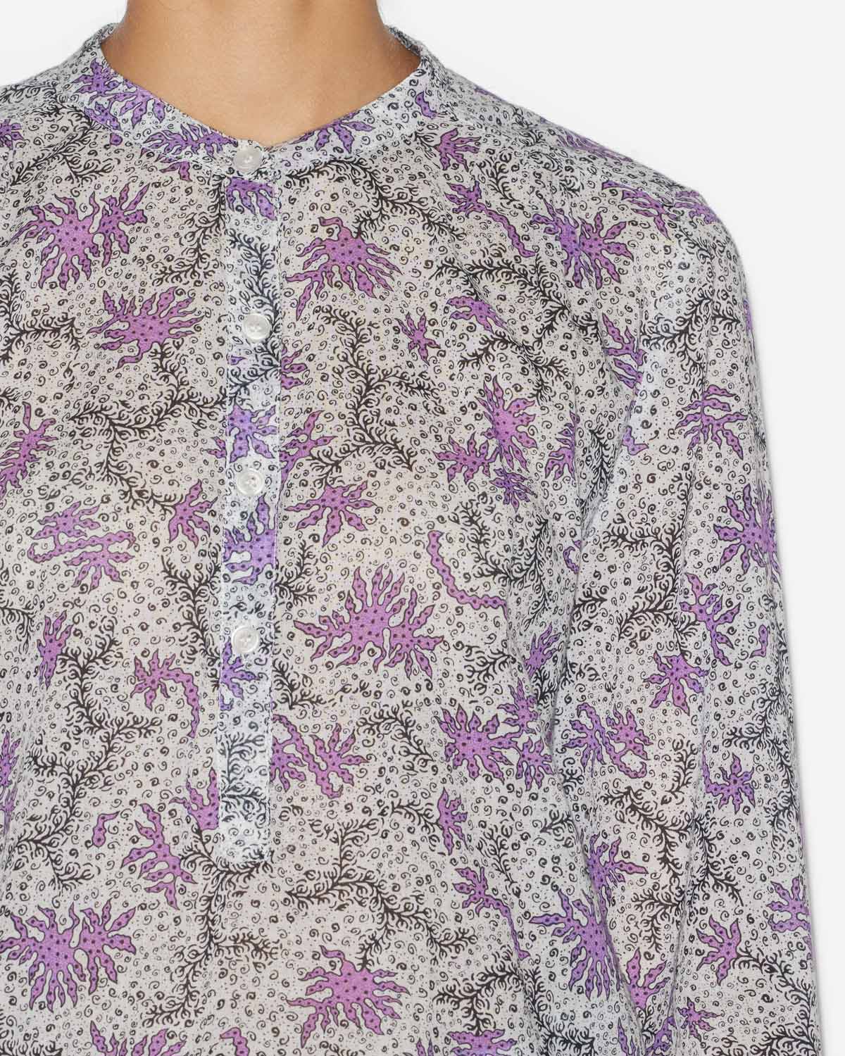 Maria blouse in printed cotton voile - Ecru-lilac - Woman - 2