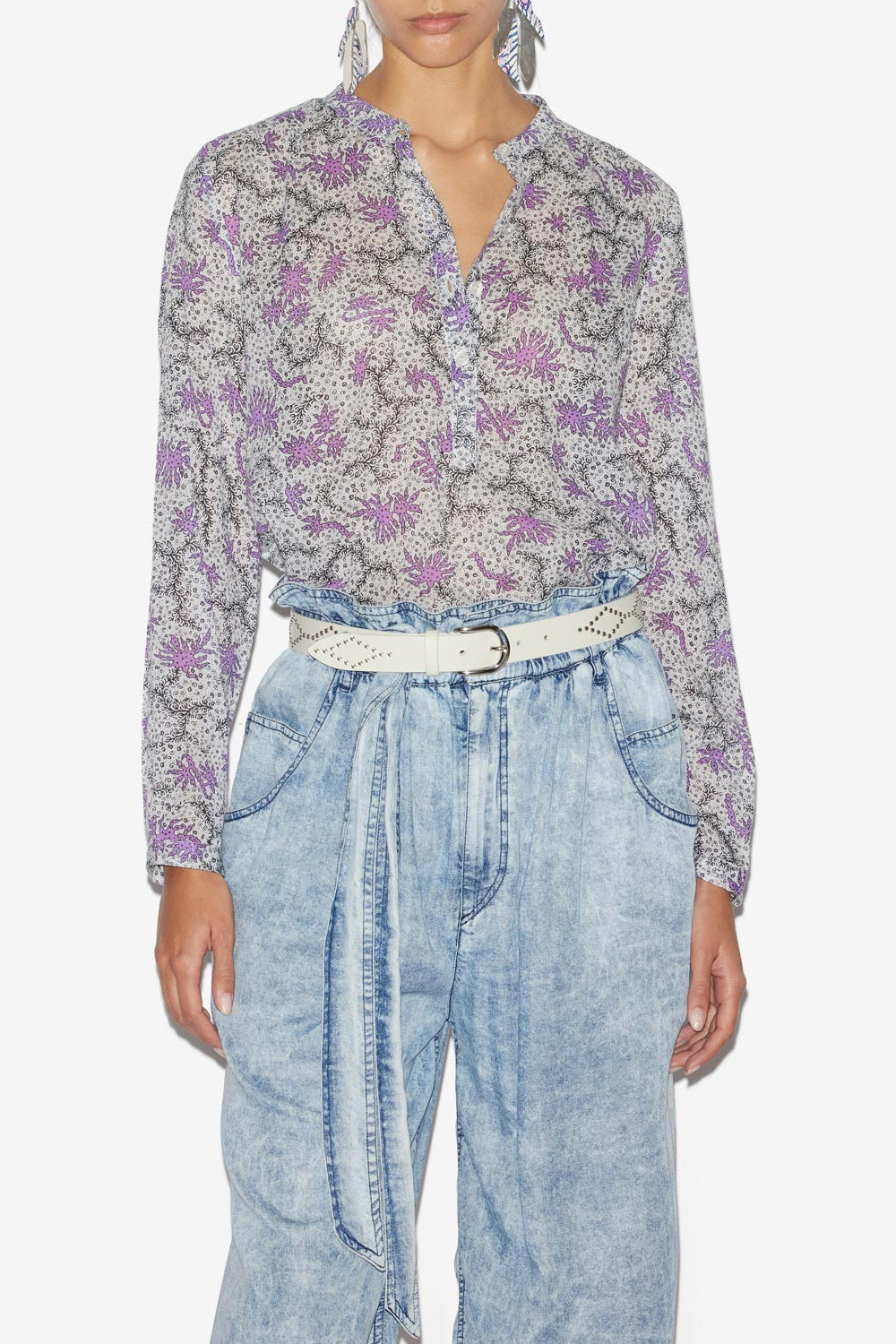 Blusa maria de gasa en algodón estampado - Ecru-lilac - Woman - 4