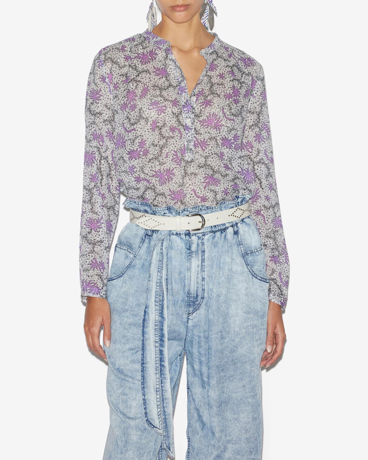 Maria blouse in printed cotton voile - Ecru-lilac - Woman - 3