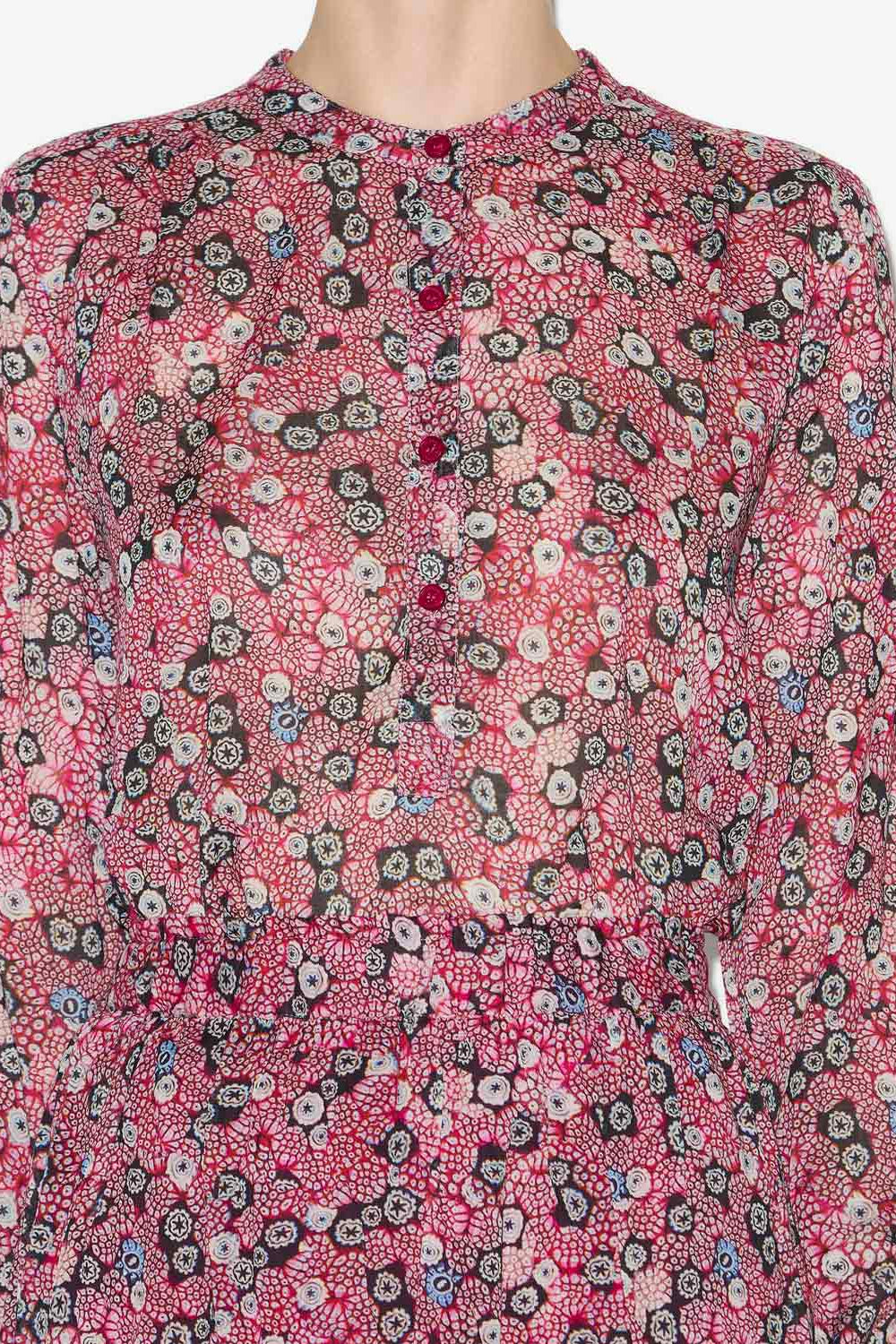 Blusa maria de gasa en algodón estampado - Raspberry-black - Woman - 3